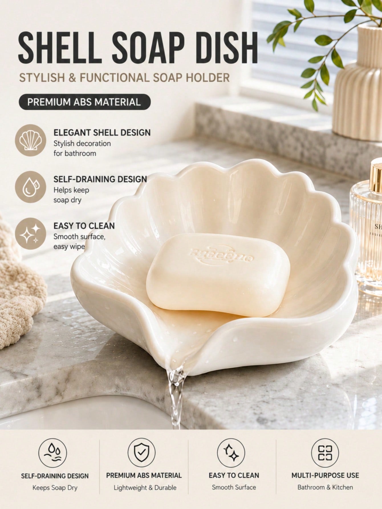 1/2pcs Nordic Style Shell Shaped Soap Dish Bathroom Soap Holder Multifunctional Cosmetic Jewelry Storage Tray White Desktop Decor Home Decor Bathroom Supplies Storage Tray Non-Slip Soap Rack Sink Orga