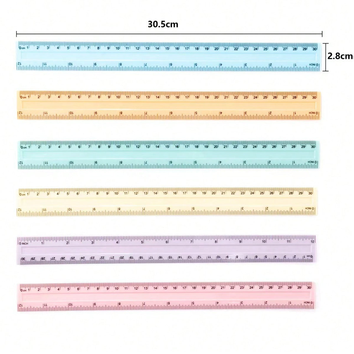 1-30pcs Colorful Plastic Rulers- 12 Inch Rulers With Centimeter, Millimeter, Inch Scales, Multi-Color Options, School Use