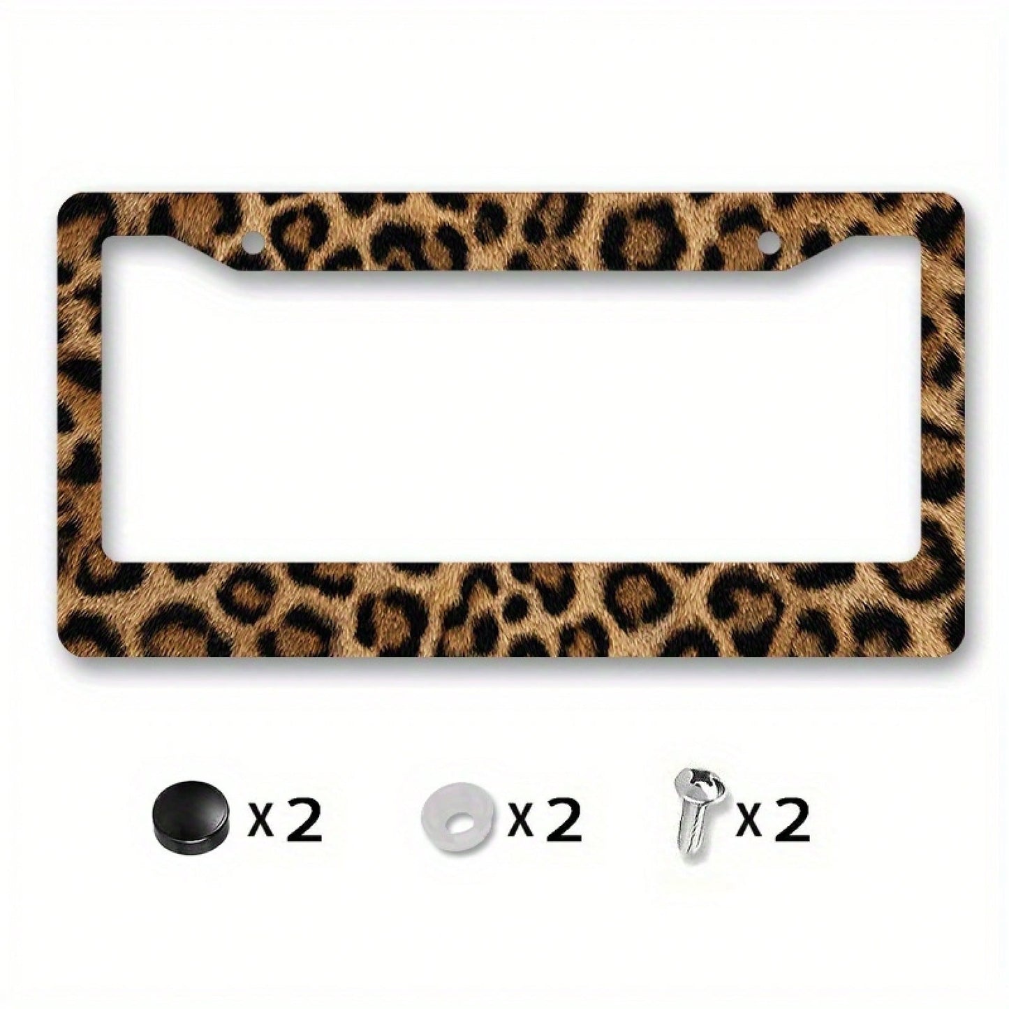 1 Piece, Size 12x6inch, Metal Frame License Plate, Leopard Print Design, Perfect For Decorating Your Car And Creating A Desert Adventure Theme,Car Decaration,Accesorio Para Carro,License Plate Frame,V