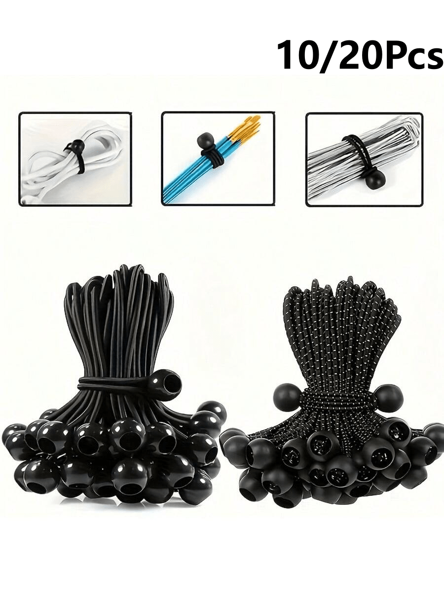 10/20/30/40/50Pcs Heavy Duty Adjustable Elastic Rope With Plastic Ball- Black, All-Season Camping Accessory For Tent Fixing, Storage And Transport- Foldable Durable Outdoor Gear, Camping Organizatio