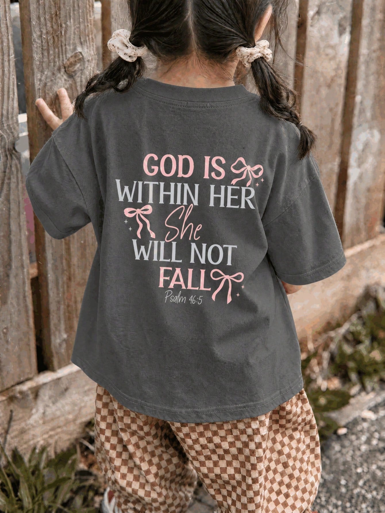 1pc Baby Girls' Summer New Short Sleeve T-Shirt, Loose Oversized Fit, Sweet Pink Bow & Inspirational English Letter Print "God Is Within Her" On Back, Casual Round Neck Pullover Sweatshirt
