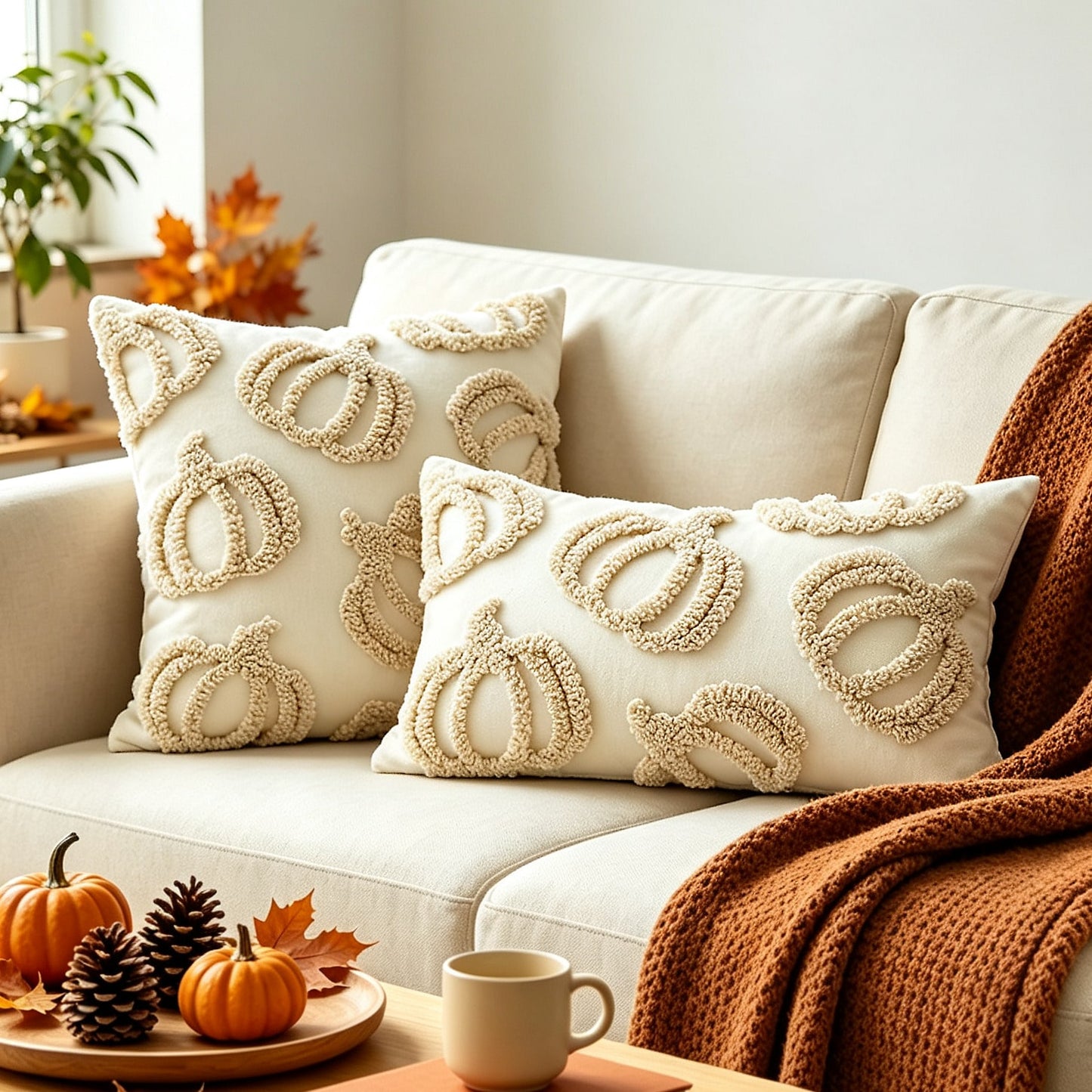 1pc Fall Throw Pillow Covers With Raised Pumpkin 3D Embroidery, Designed For Bedrooms, And Cozy Fall Home Decor Thanksgiving Fall Decors Autumn Decor