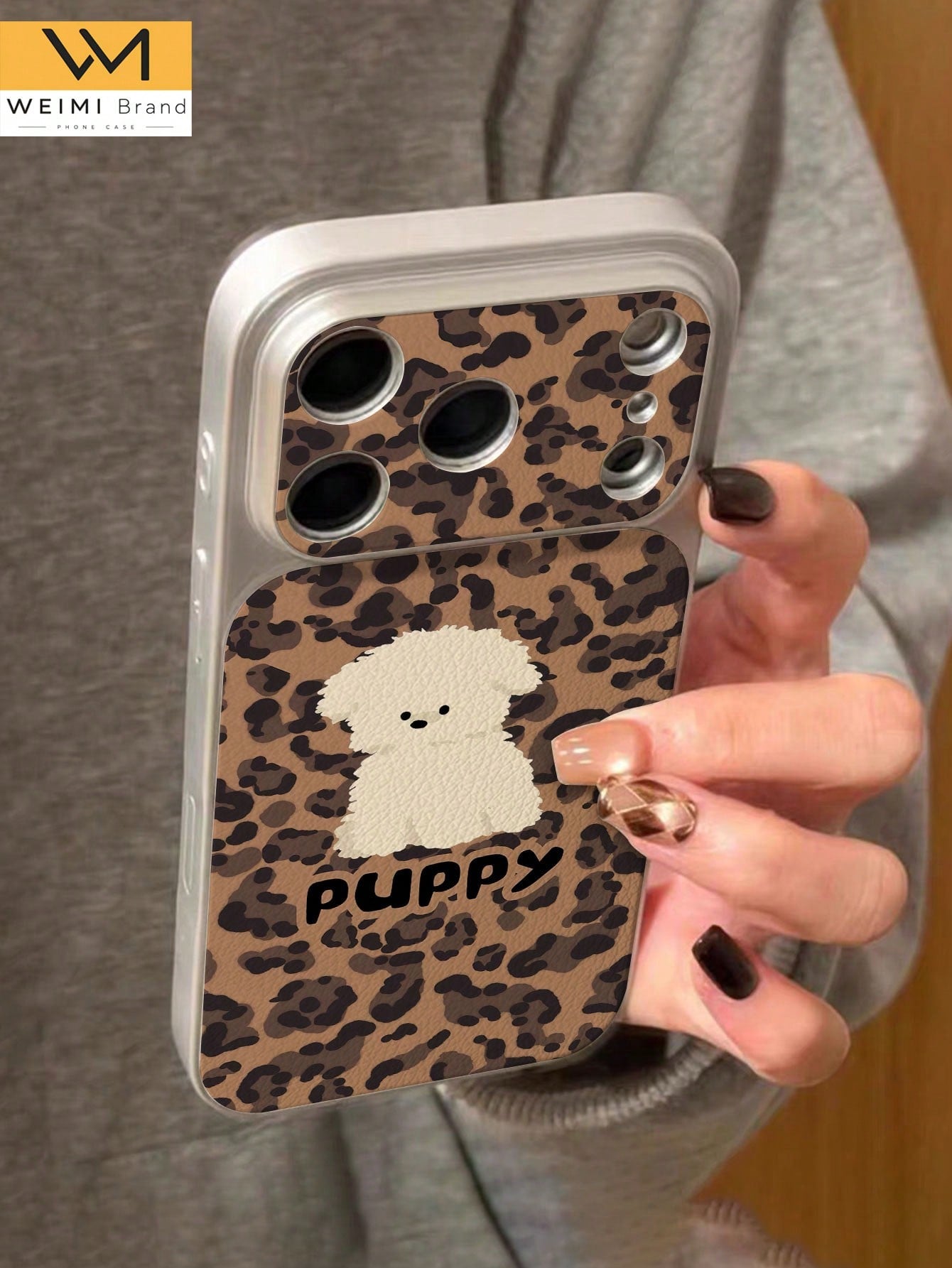 1pc Fashionable Personalized Leopard Print White Dog Pattern Full Coverage Button Classic Anti-Drop Metal Paint Premium Texture Soft Texture PU Leather Phone Case Suitable For Friends, Family, Couples