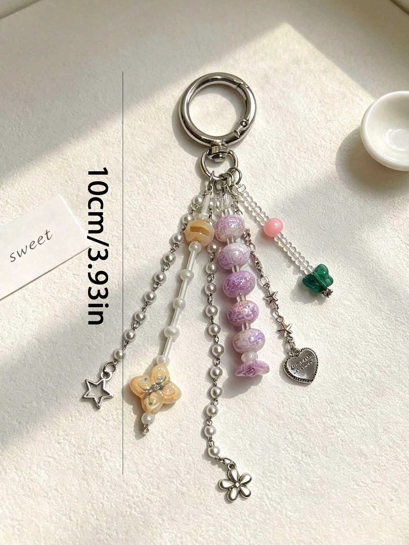 1pc INS Style Dopamine Beaded Keychain Bag Charm Heart Butterfly Accessory