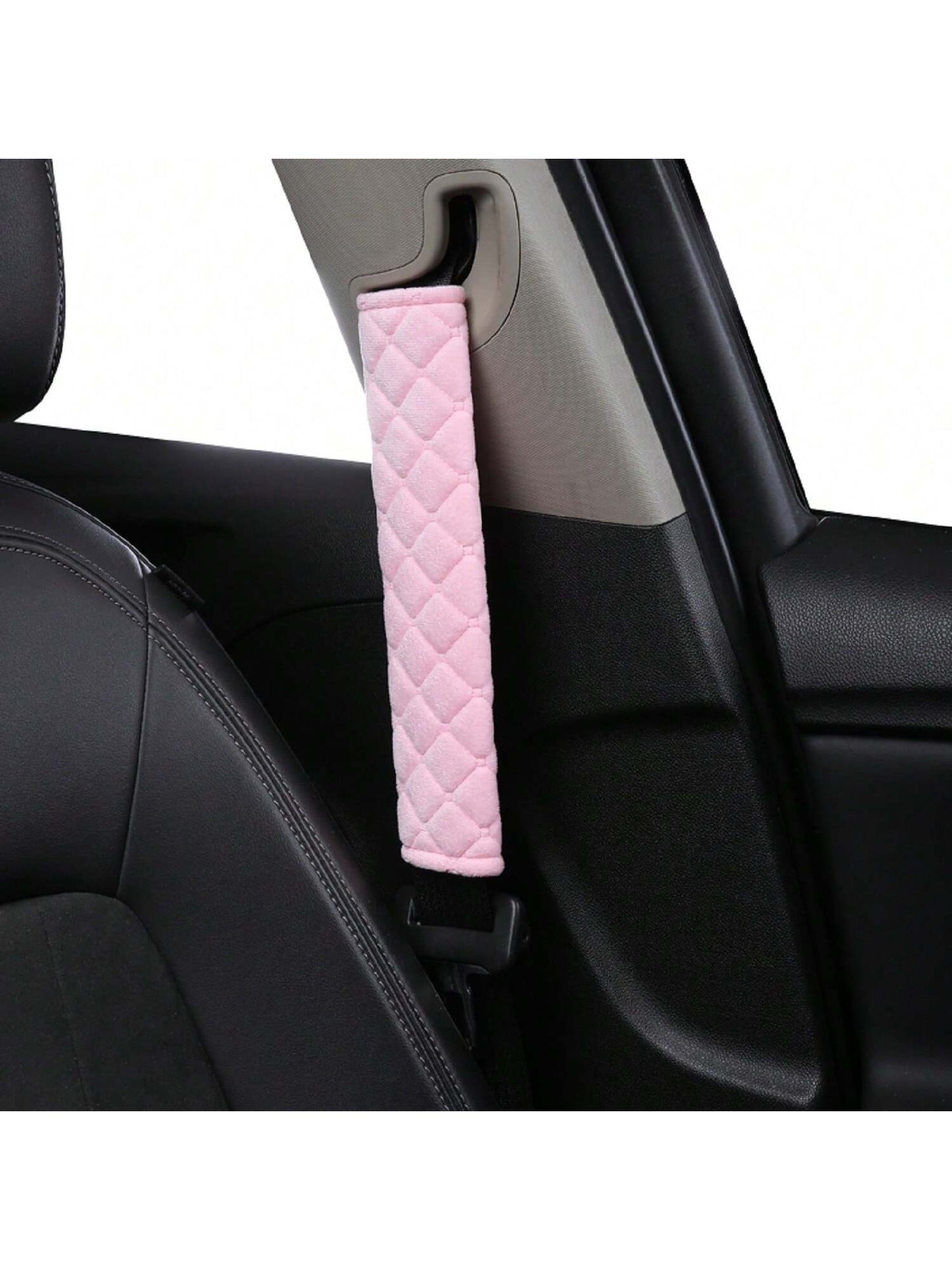1pc Short Plush Embroidered Rhombus Design Car Shoulder Pad, Warm & Comfortable,Car Accessories