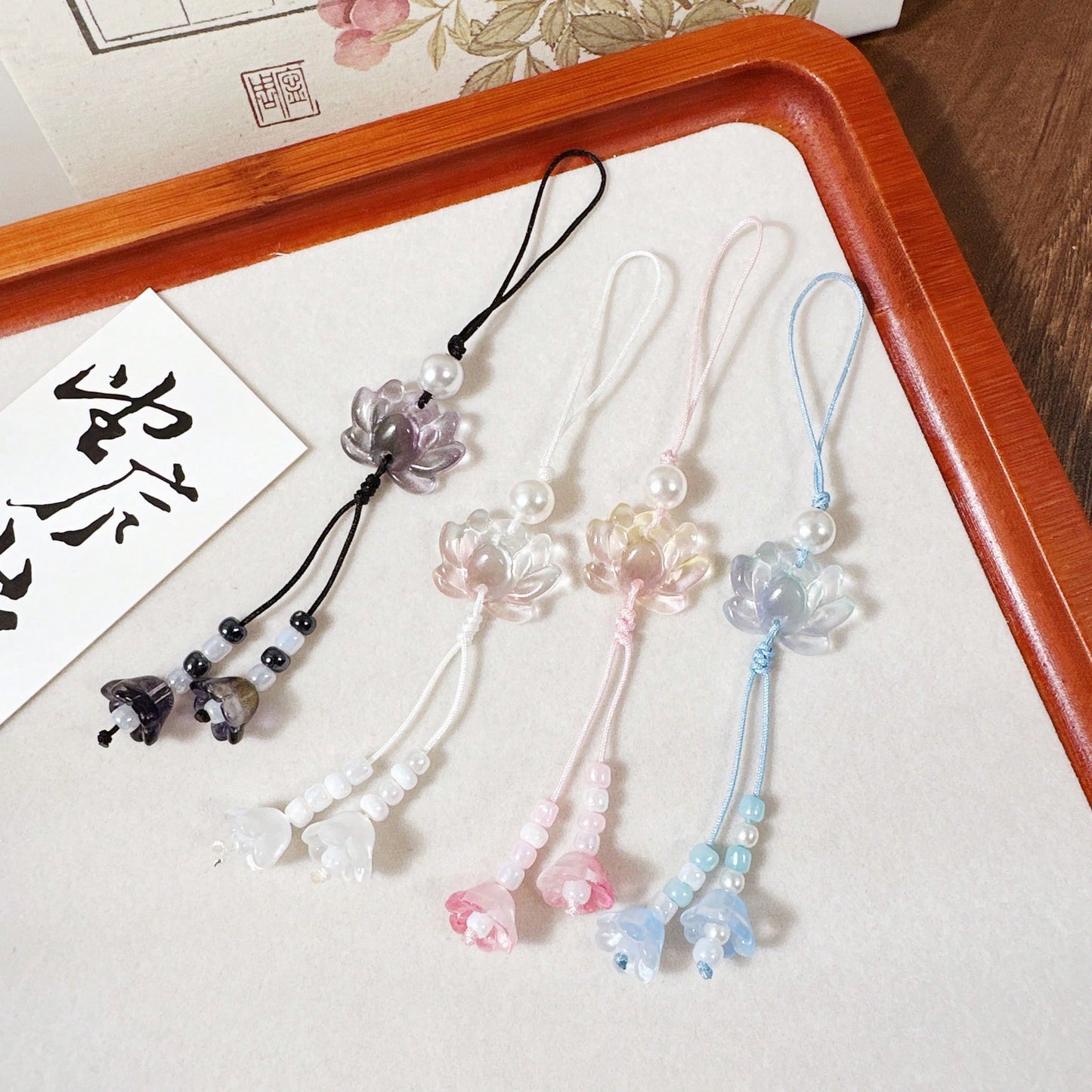 1pc Transparent Lily Of The Valley Oriental Style Beaded Phone Lanyard, Keychain, Bag Charm, Delicate Gift For Women