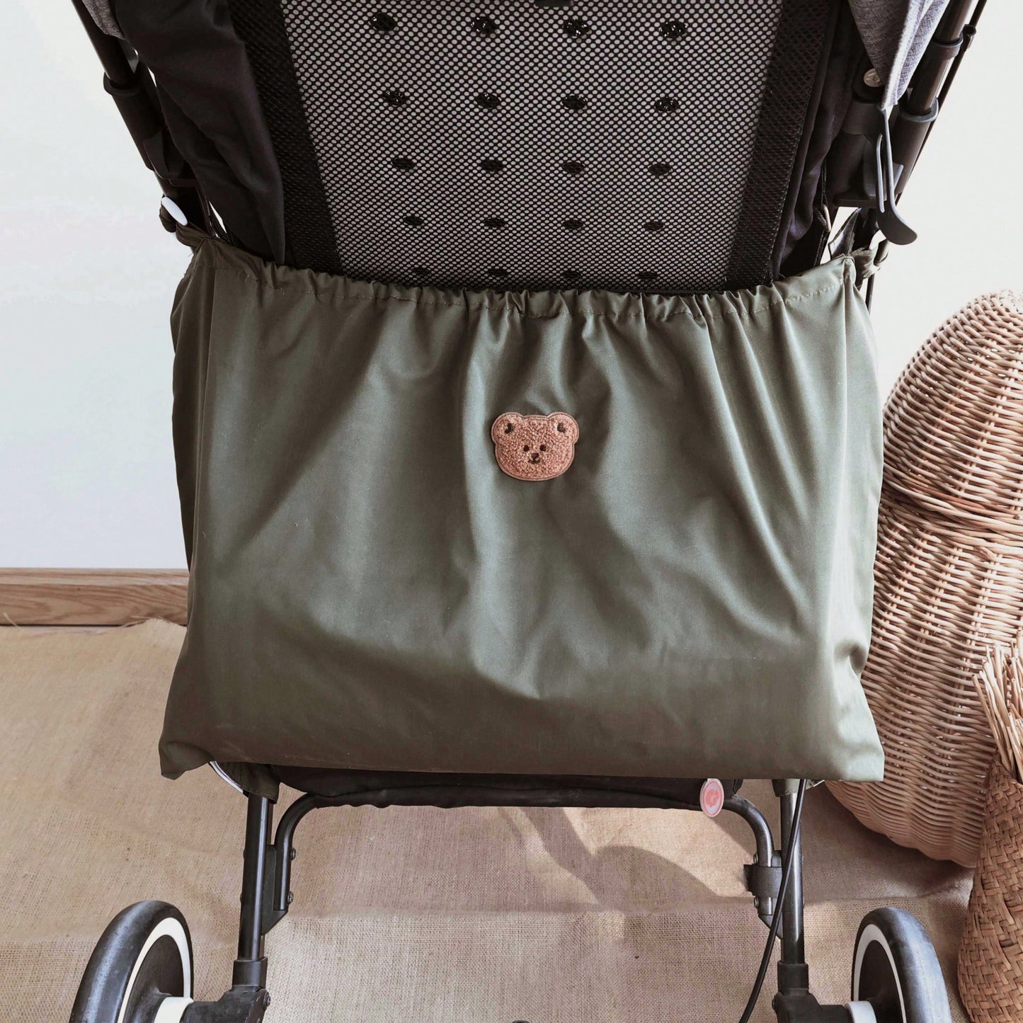 1pc Waterproof Bear Stroller Organizer Bag, Fashionable Mom Casual Waterproof Storage Bag, Large Capacity Stroller Hanging Bag, Suitable For Baby Clothes Storage And Outdoor Use