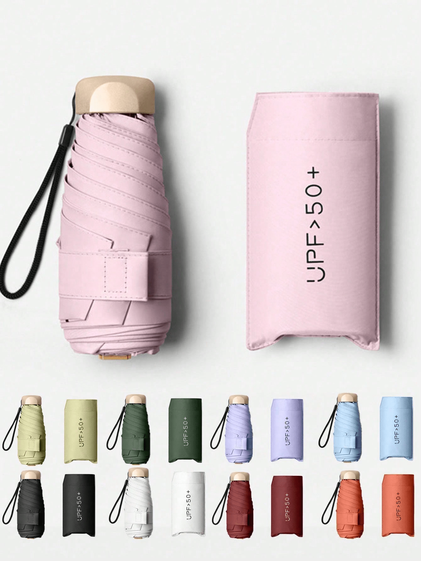 2/1pc 7.5 Inch/19cm Mini Folding Umbrella, Portable Outdoor Sun Umbrella With Storage Bag, UV Protection, 6 Ribs + Thickened Black Waterproof Coating, Suitable For Outdoor, Travel And Summer Sun Prote