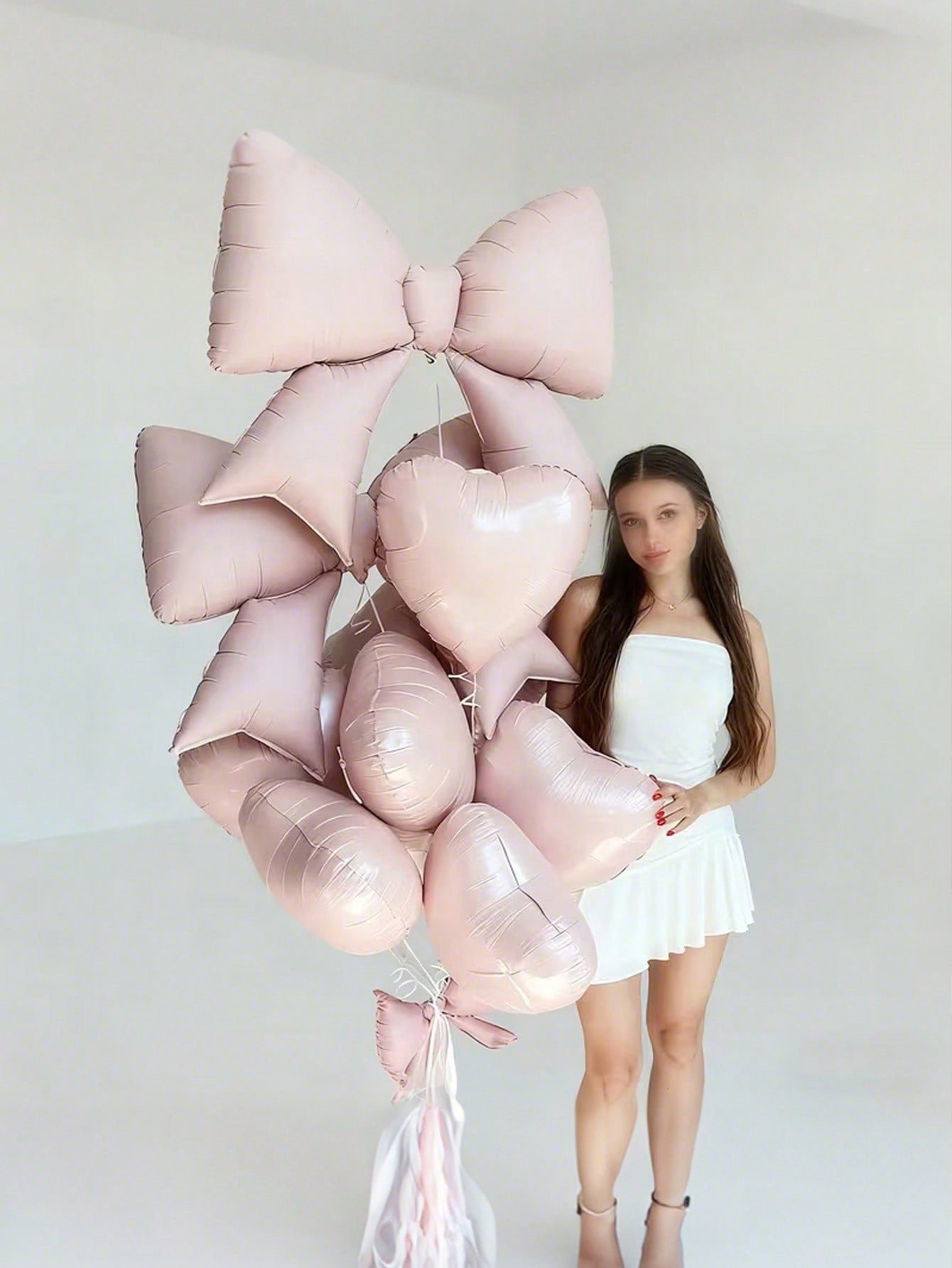 2/7 Sets Of Pink And Pink Heart-Shaped Balloons And Bows, Suitable For Weddings, Birthdays, Valentine's Day, Parties