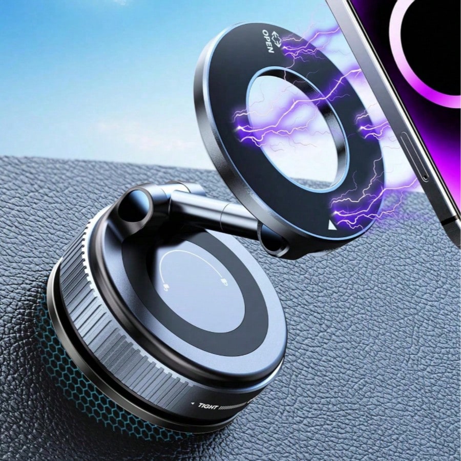 2026 New Adjustable Foldable Large Suction Cup Magnetic Car Phone Holder, N52 Strong Magnet, 360° Rotation, Dashboard Vacuum Suction Cup Installation, Suitable For Bathroom Tiles, Glass Surfaces, ABS