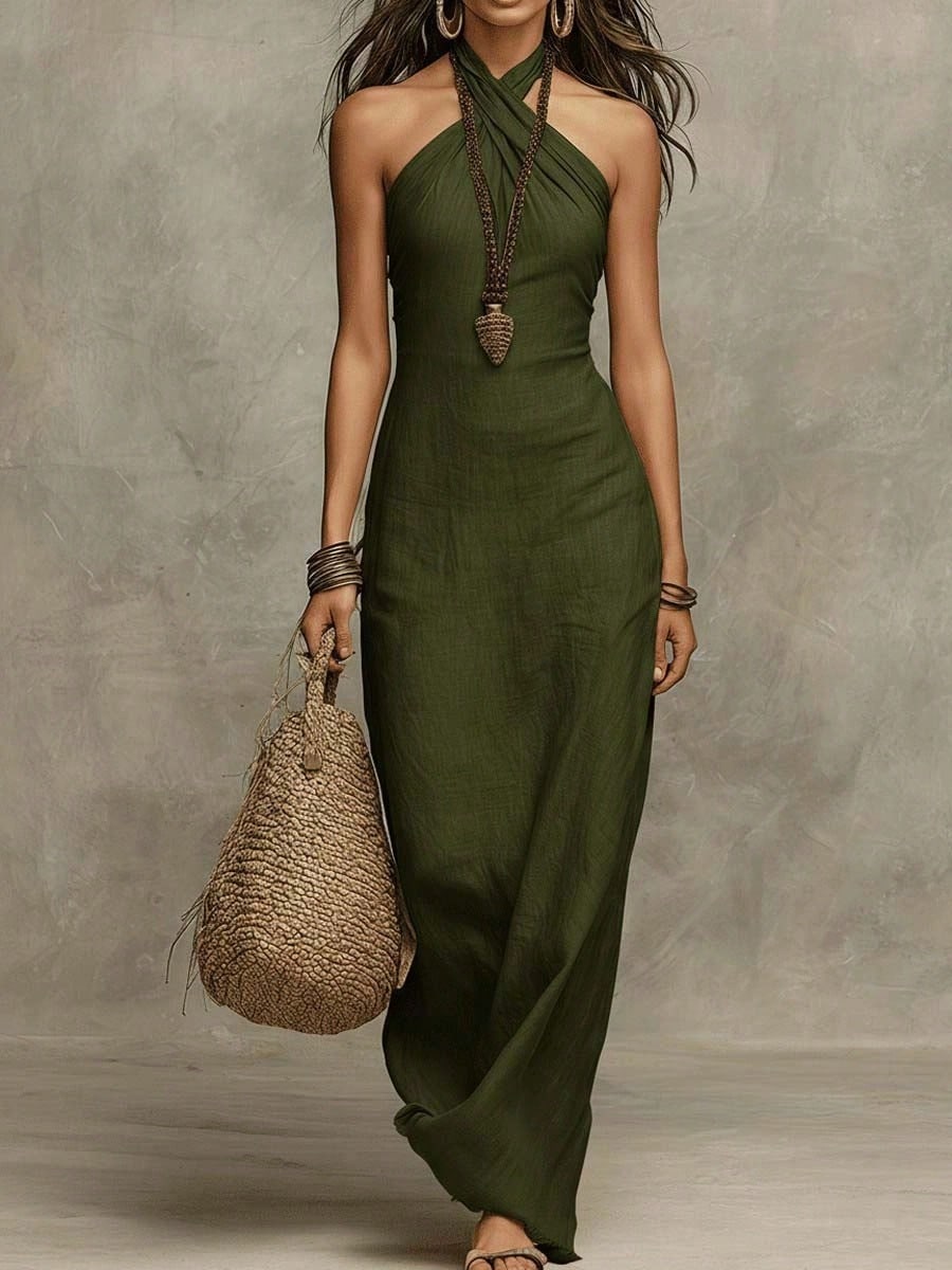 2026 New Arrival Women Sleeveless Halter Neck Dress Slim Elegant Fashion Midi Dress
