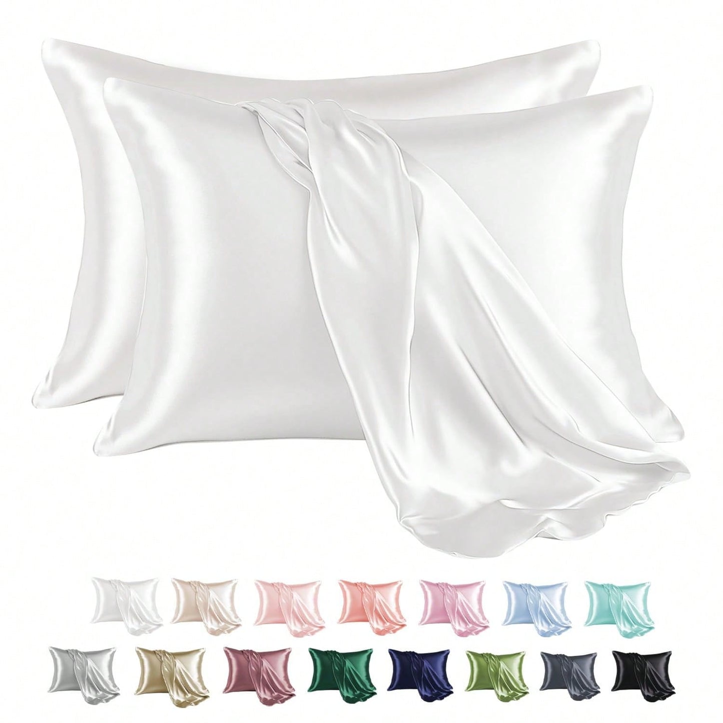 2Pcs Queen Satin Silky Smooth Breathable Envelope Pillowcase, White Cooling Cover For Hair Skin Hot Sleepers Machine Washable