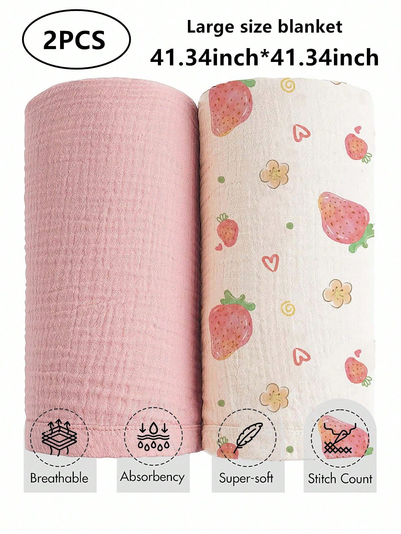 2pcs Soft Cotton Gauze Swaddle Blankets, Breathable Lightweight Suitable For Newborn & Infant Baby Boys Girls Cartoon Pattern