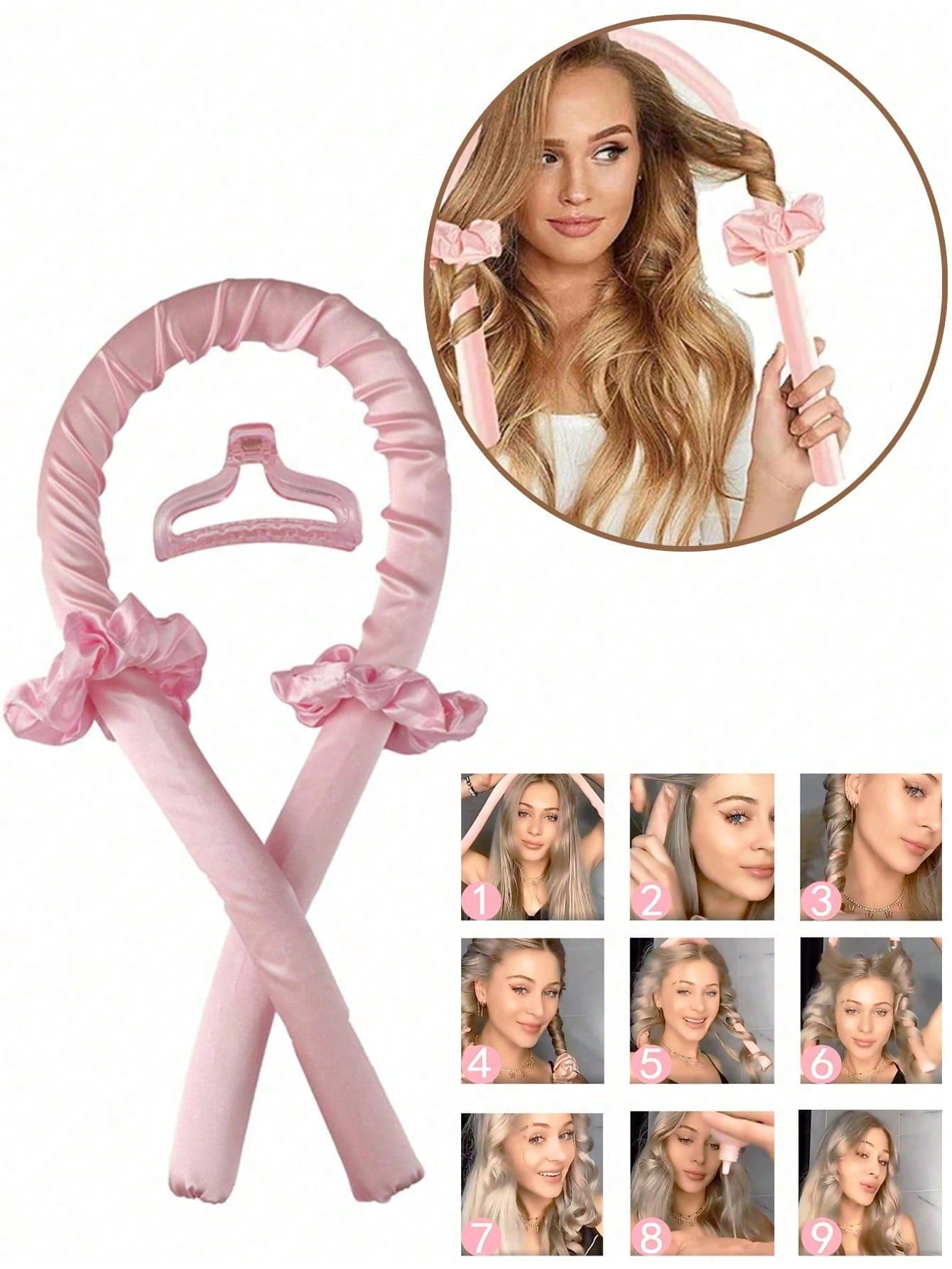 3/4/5pcs Manual Sponge Hair Curling Rod, Include Hair Curling Rod, Hair Clip, Hair Tie Band, Curl Before Going Out (Spraying Styling For More Hold), Sleep Without Steaming And Get Curly Hair, Pink Spo