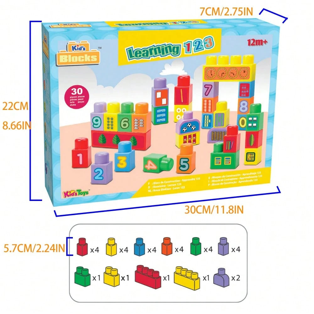 30Pcs Educational Number Stacking Blocks Set With Decals, Big Building Blocks For Toddlers 12M+, STEM Math Learning & Counting Toys, Fine Motor Skills