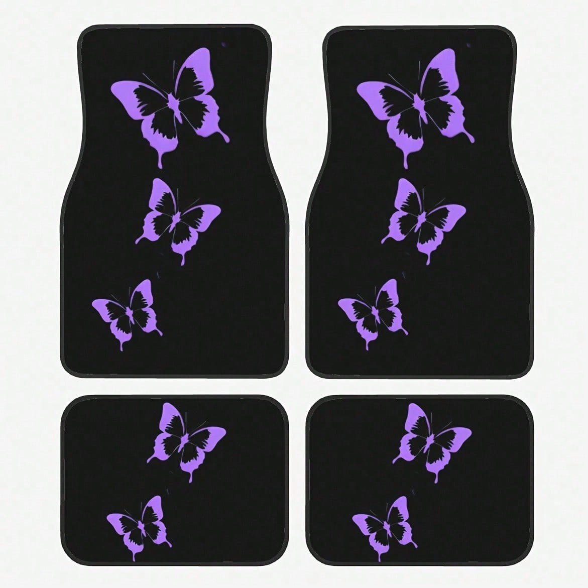 4-Piece Set Of Dazzling Purple Butterfly Car Floor Mats- Comfortable Crystal Velvet Car Floor Mats, Full Coverage For Front And Rear Rows, Car Interior Accessories Suitable For Sedans,, SUVs, And Ot