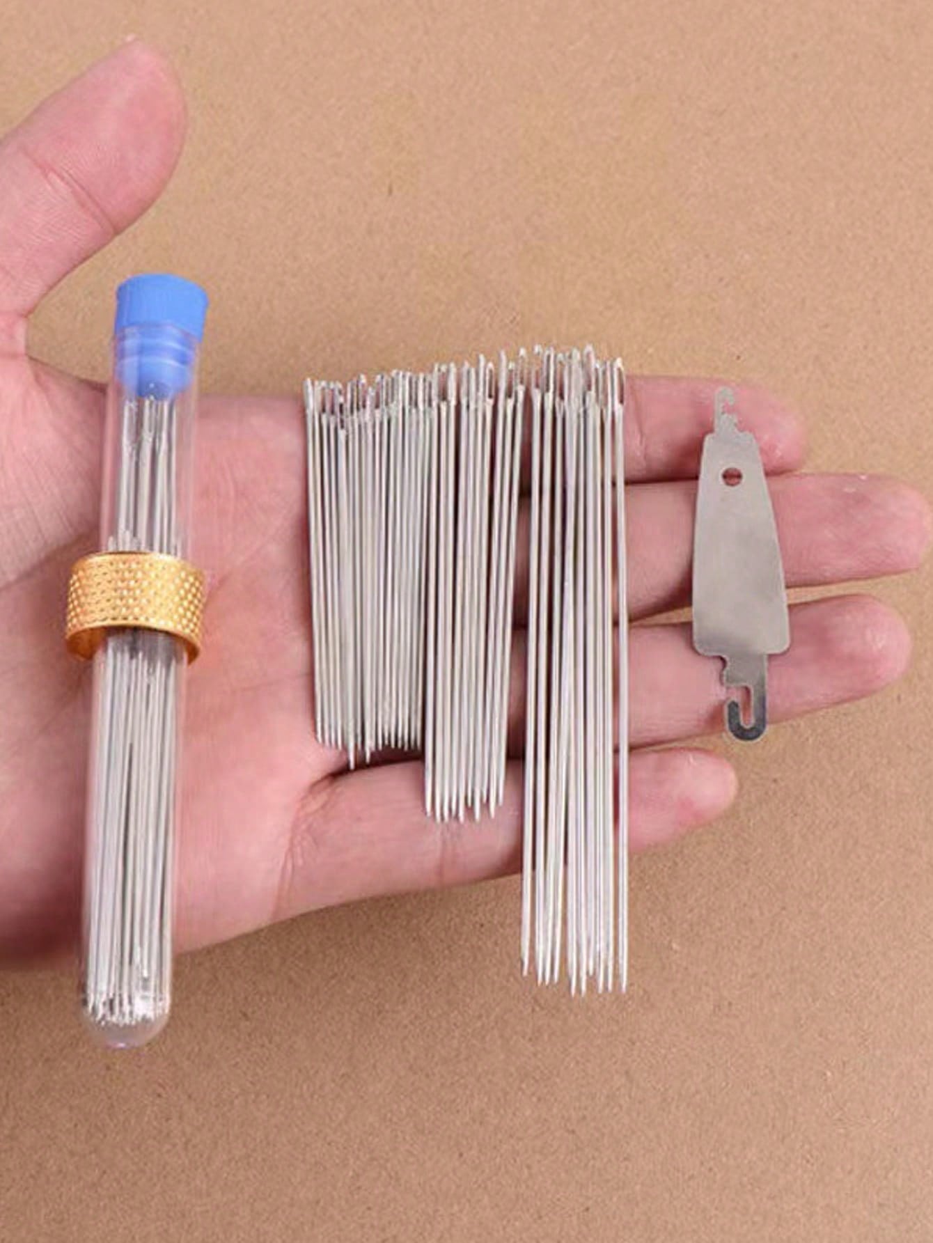 40pcs/set Stainless Steel Needle & 1pc Sewing Thimble Ring & 1pc Thread Stripper, Classic Sewing Needle & Protect Finger & Needle Threader For Home
