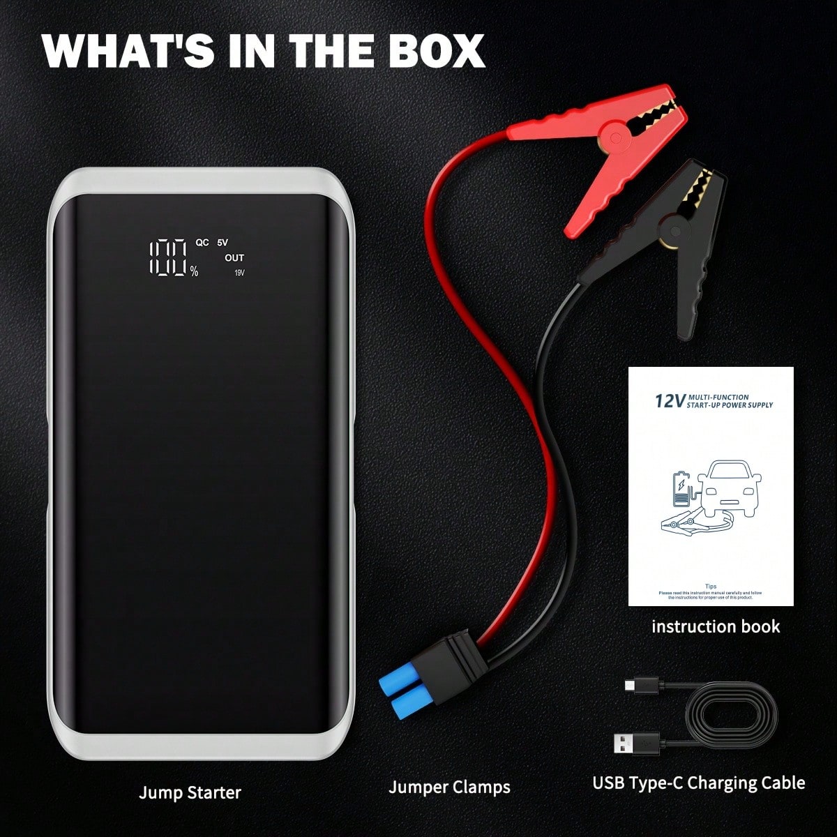 4500A Peak Car Battery Booster, Fast Emergency Start For Flat Battery Gas Cars, USB Charger & LED Flashlight, Portable Roadside Rescue Kit, Perfect Gift For Men Husband Dad Son, Winter-Ready Travel Ge