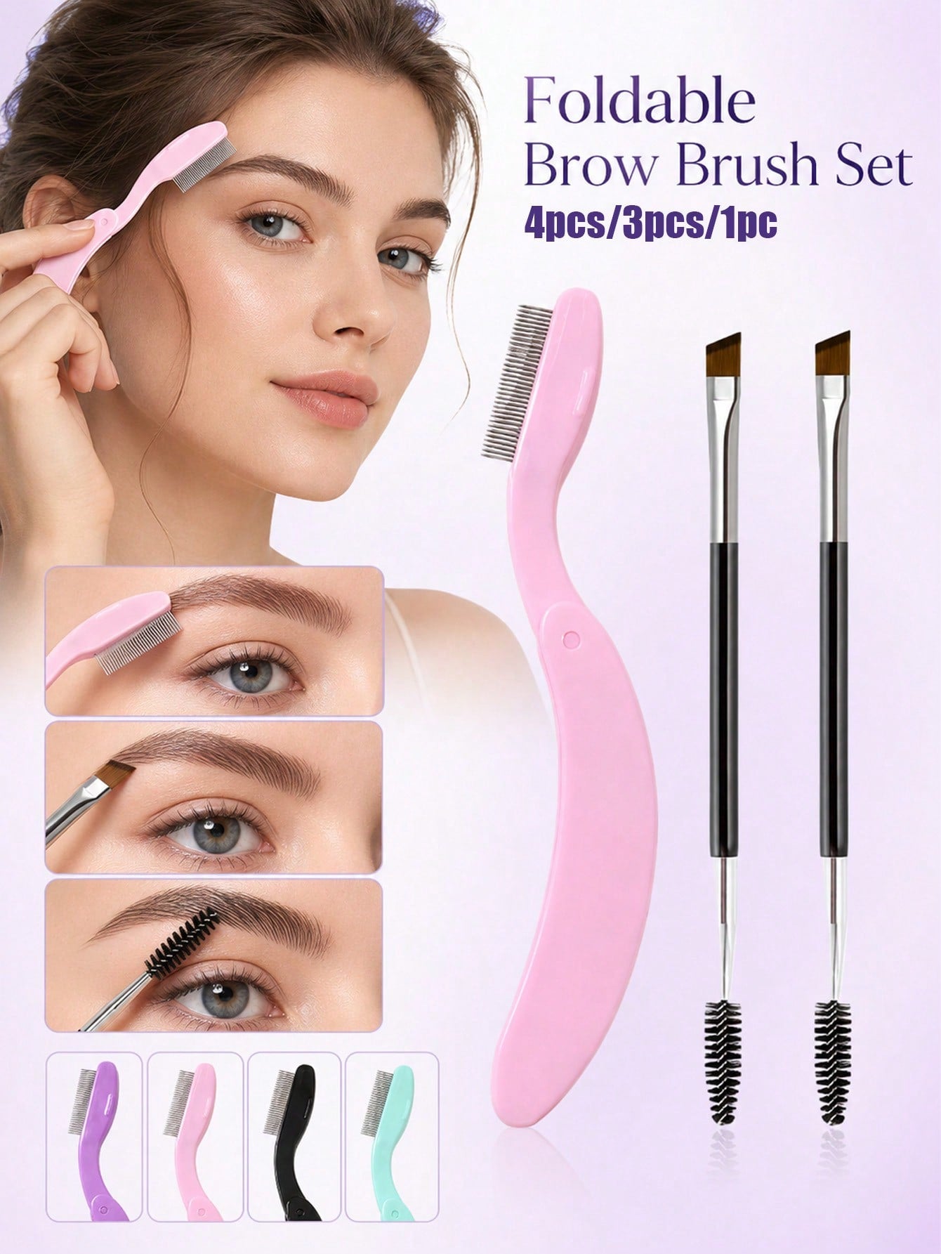4pcs/3pcs/1pc Double-Ended Foldable Eyebrow Brush, Portable Mini Eyelash And Eyebrow Grooming Tool, Eyebrow Comb For Shaping Without Eye Irritation, Foldable Brow Comb Compact And Easy To Store, Porta
