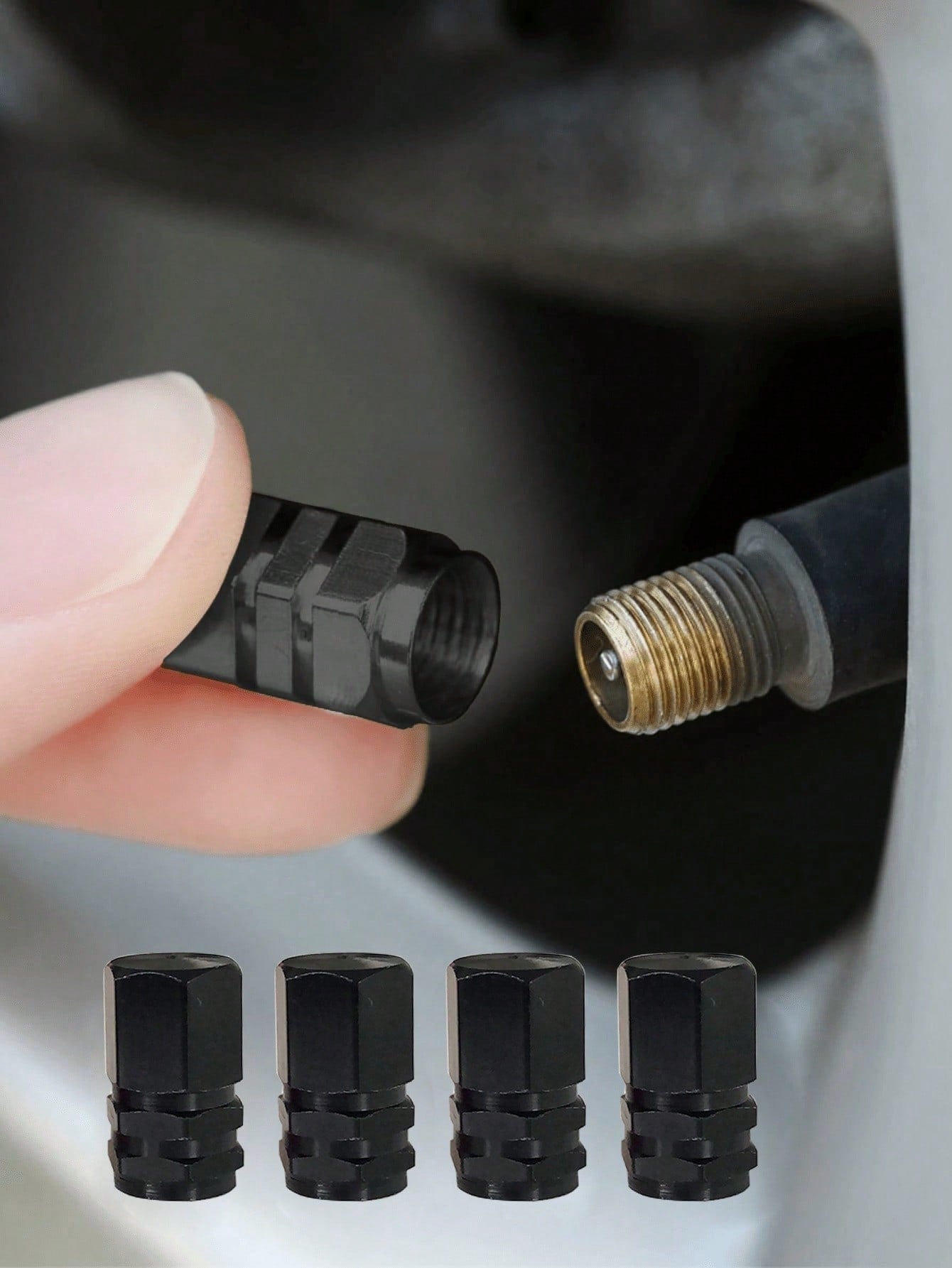 4pcs Aluminum Alloy Car Tire Valve Stem Caps, Dust-Proof Valve Stem Caps Fit For Cars, Motorcycles, Trucks, Bicycles, Compatible With US Standard Valve Stems