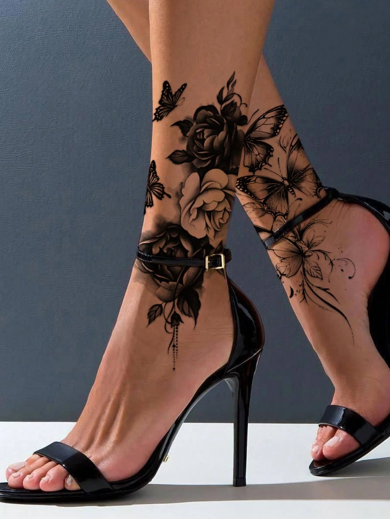 4pcs Black Butterfly & Floral Temporary Tattoo Stickers, Sexy Realistic Rose, Butterfly And English Phrase Design, Waterproof Body Art For Women, Easy To Apply And Remove, Sexy Dancer Design, Suitable