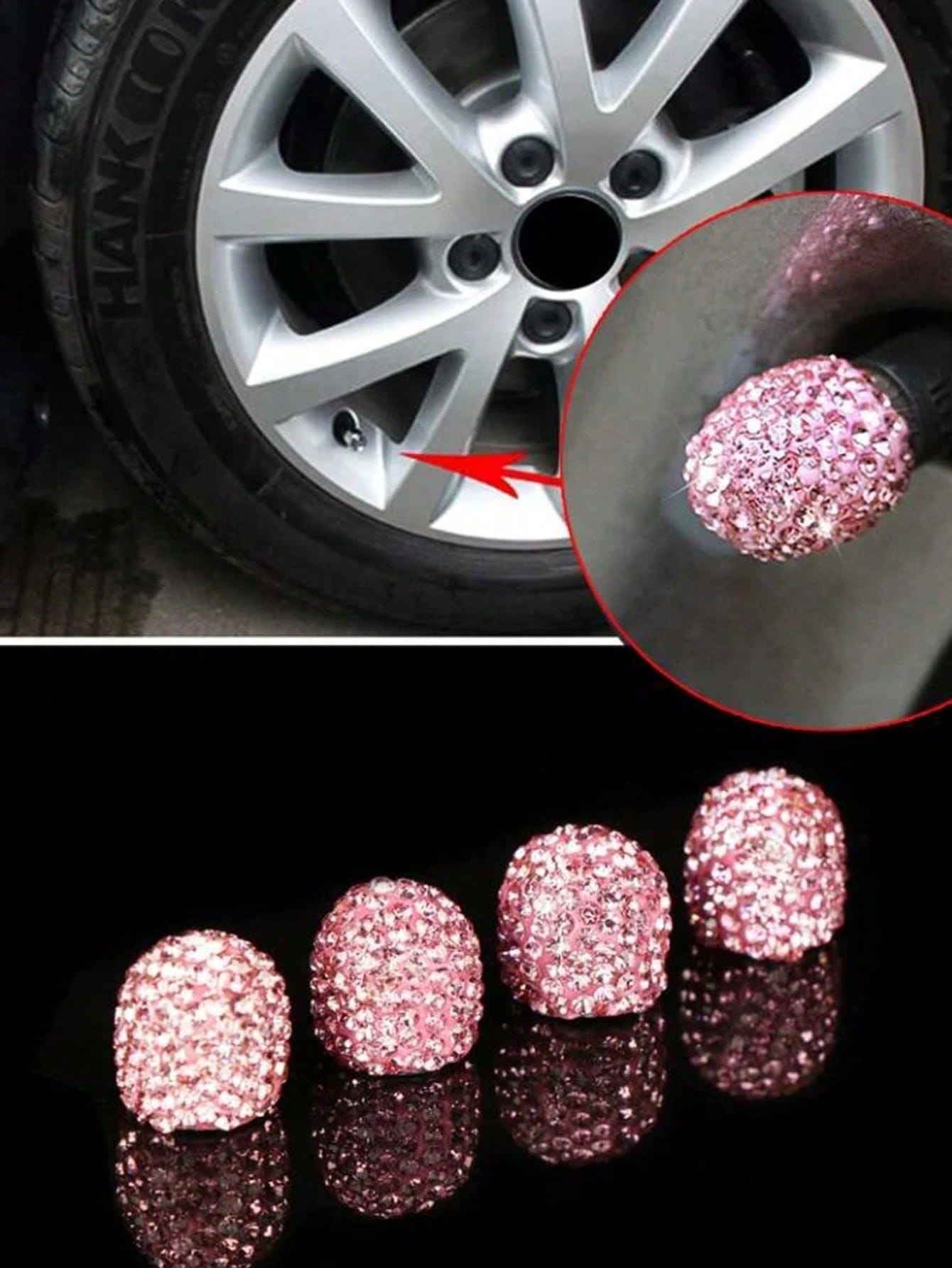 4pcs Rhinestone Car Tire Valve Cap, Universal Bling Crystal Car Tire Valve Stem Cover