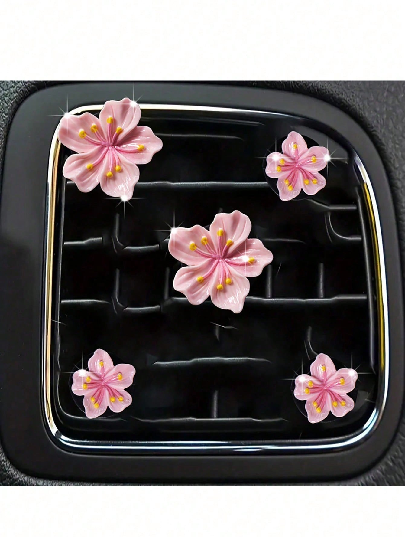 5pcs Random Color Resin Cherry Blossom Car Air Vent Clips, Car Interior Decoration Clips