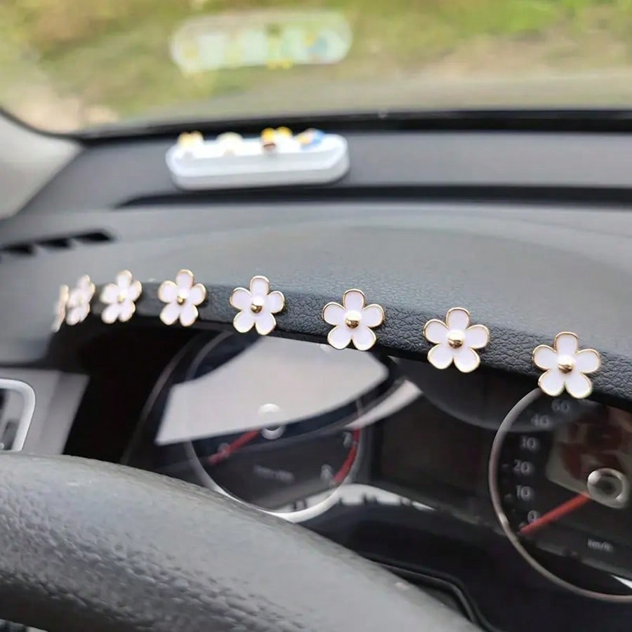 8pcs Car Interior Decor Metal Flower Rearview Mirror Console Accessories Small Flower Car Interior Rearview Mirror Center Console Panel Decoration Car Accessories Car Accessories Duck Car Rearview Mir