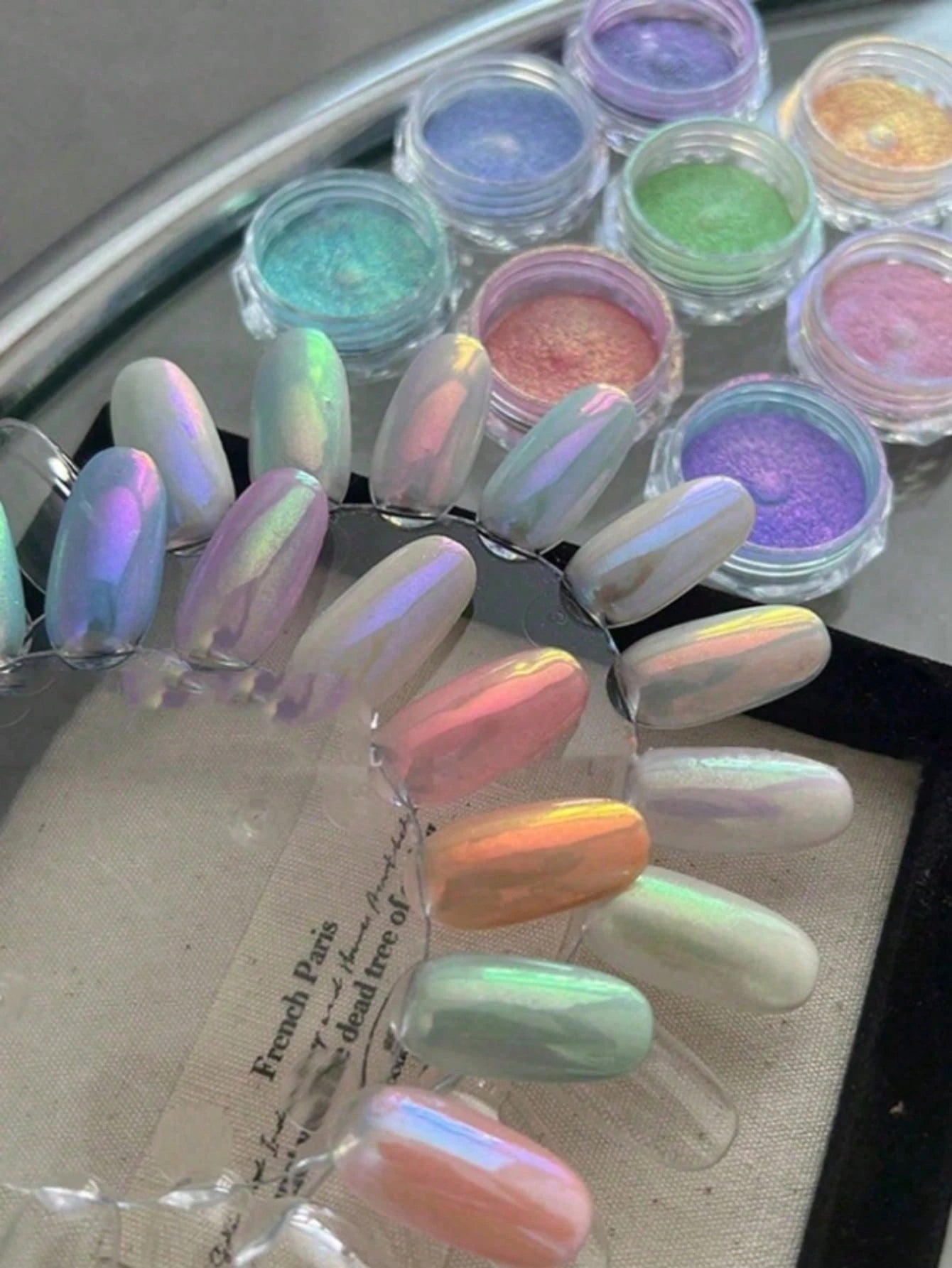 9 Colors Mermaid Powder, 9pcs Round Holographic Mermaid Powder- Odorless, High Gloss Pearl Shell Holographic Glitter Effect, For Nail Art Decoration