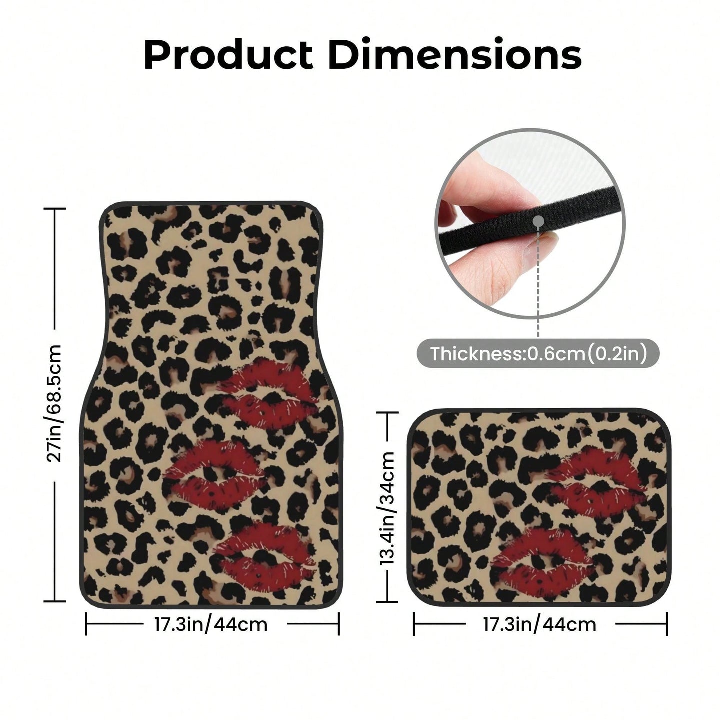 A Set Of 4 Car Floor Mats, Featuring A Leopard Print Design With A Red Lip Pattern, Easy To Clean, Compatible With Most Vehicles
