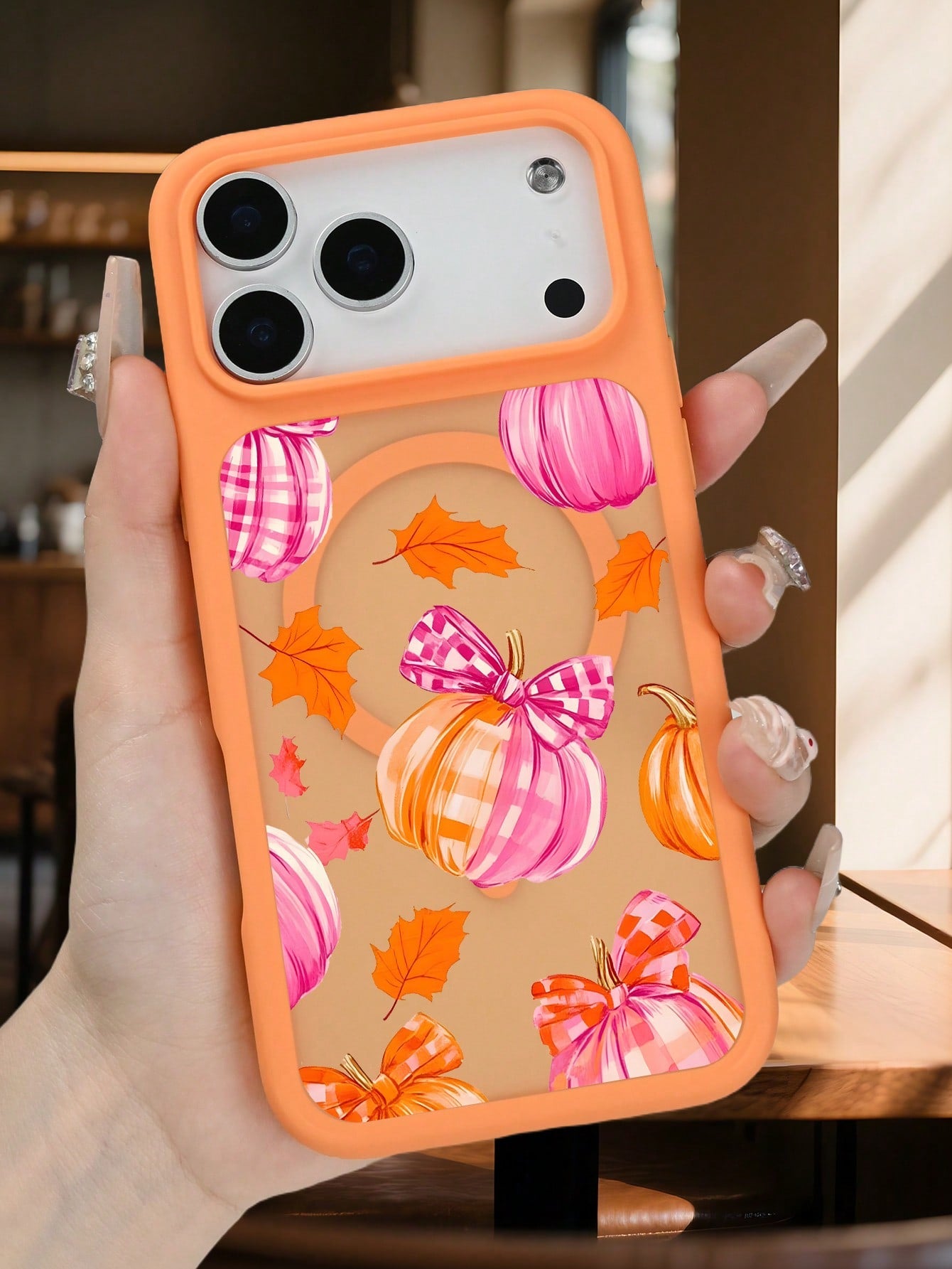 Autumn Pumpkin Plaid Bowknot Leaf Pattern Protective Magnetic Phone Case With Cute Fall Harvest Design Fashion Shockproof Back Cover Slim Fit Compatible With IPhone 17 Pro Max 17Air 17pro 17 17E 16E 1