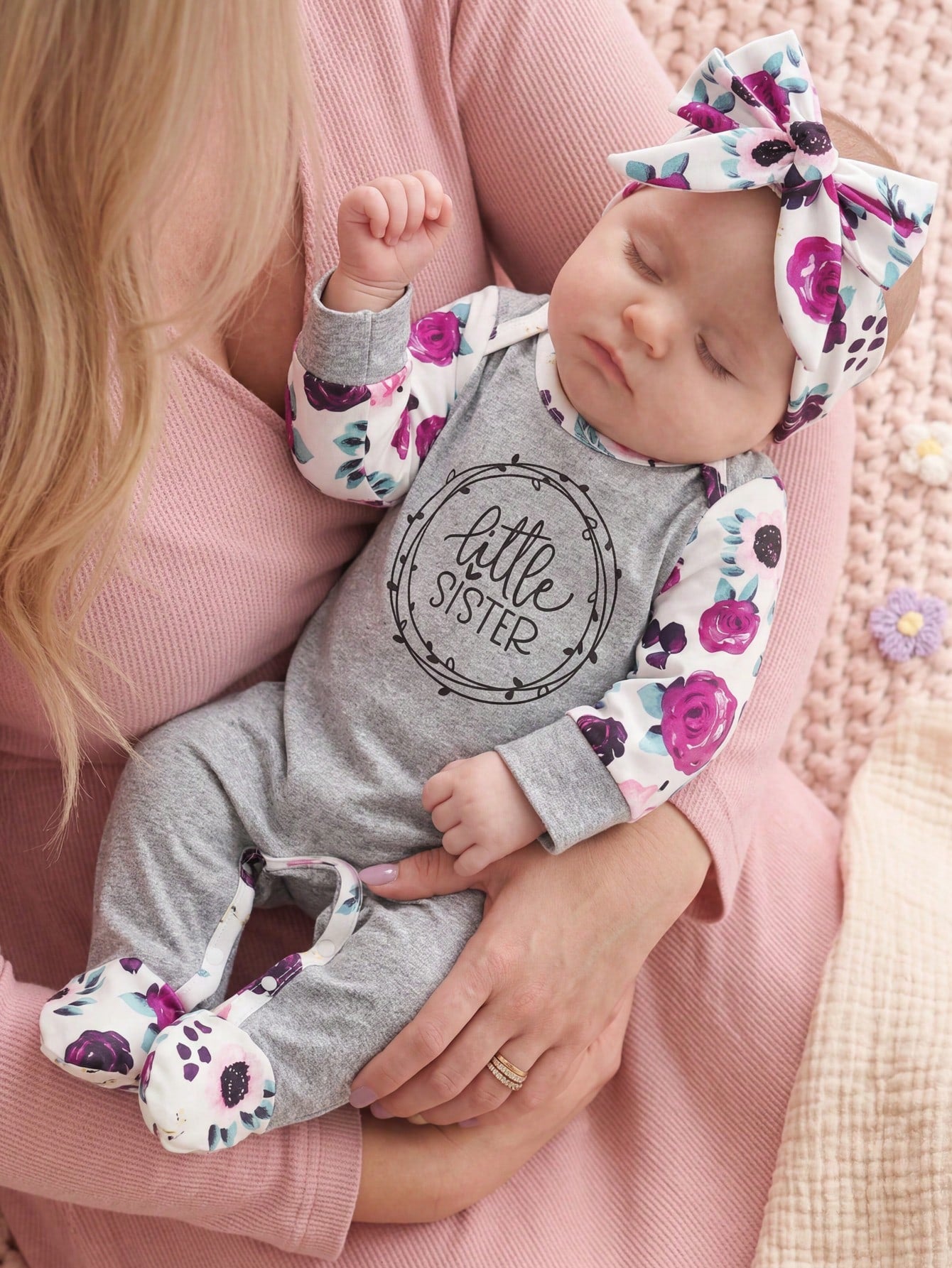 Baby Girls' Printed Simple Daily Headband Sleepwear Romper