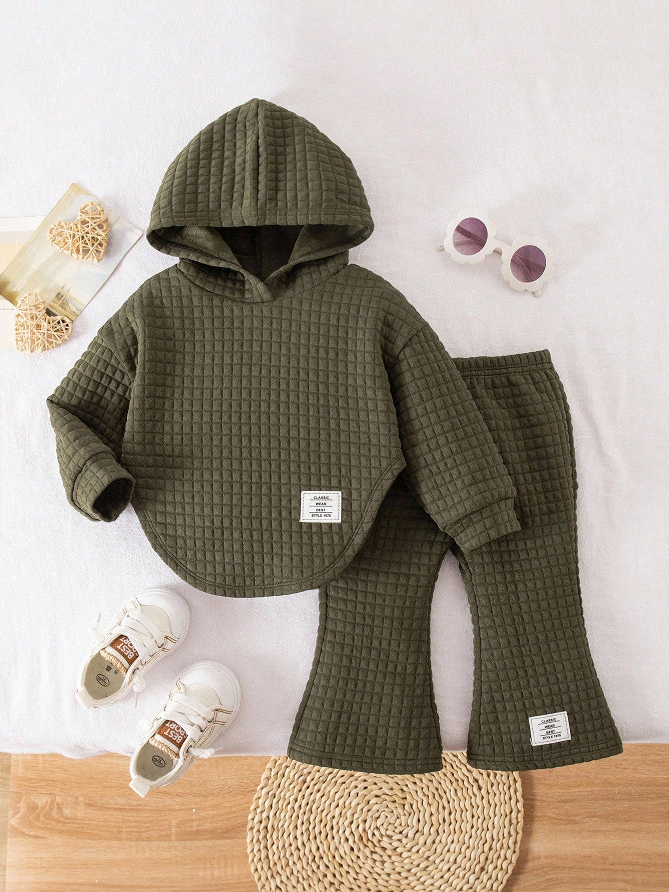 Babygirl Olive Green Casual Knit Sweatshirt And Pants Set,Autumn Modest Home Wear,Green Baby Clothes Warm Outfits For Christmas Autumn Winter Season