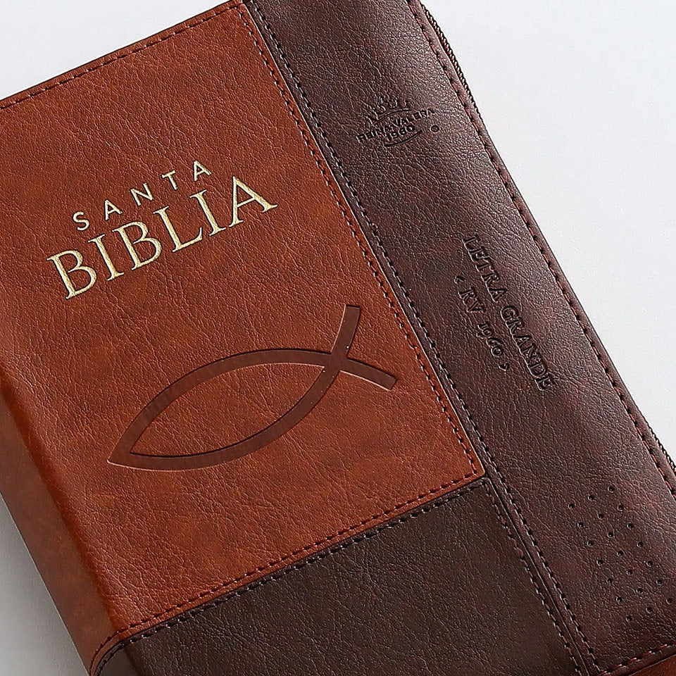 Biblia Con Cierre Portatil 12 Puntos RV1960, Imit Piel Cafe Ichtus Con Indice