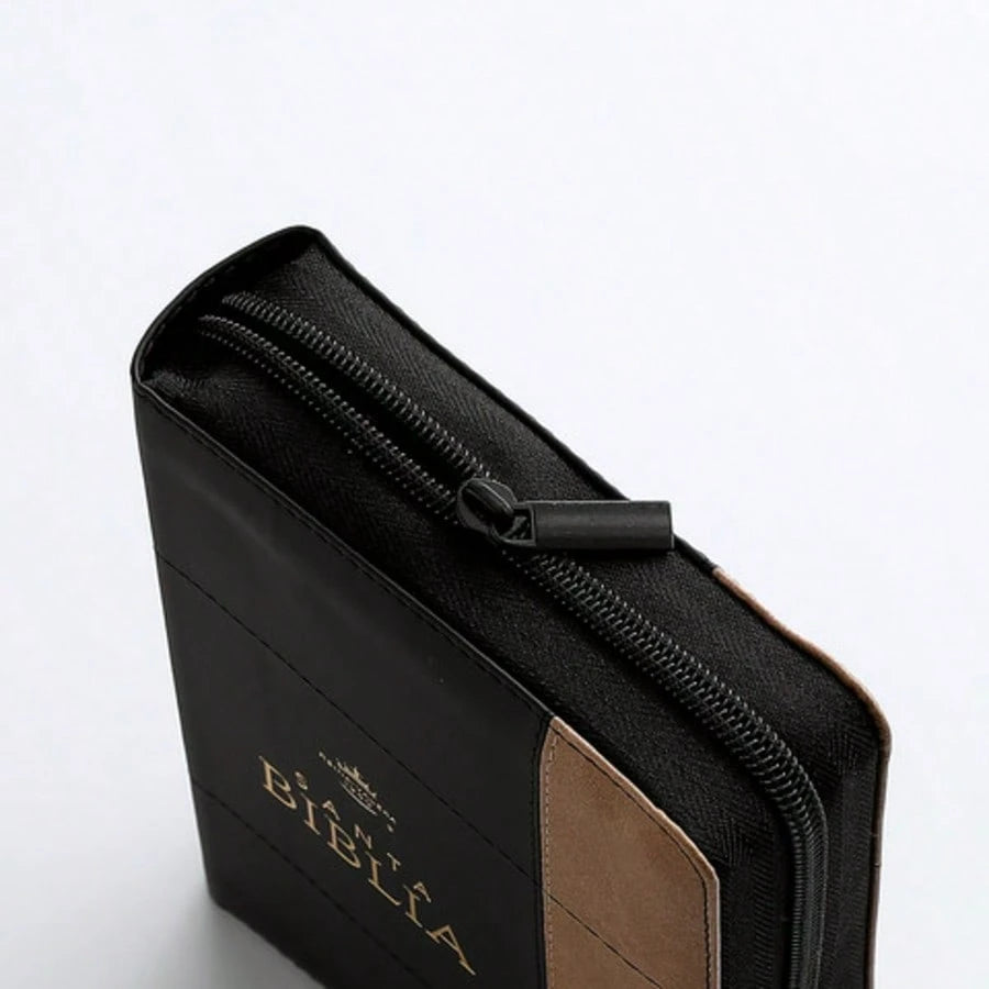 Biblia Con Cierre Portatil Letra Grande 12 Puntos RV1960, Imit Piel Negro Y Cafe Con Indice