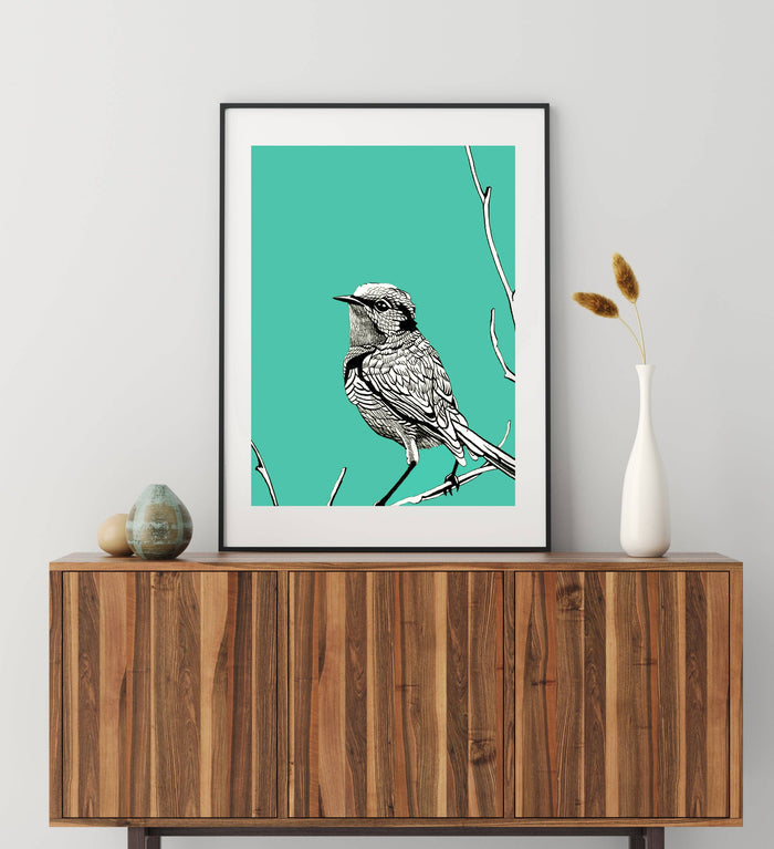 BIRD BLUE Vibrant Giclée Art Print by Renée Staeck