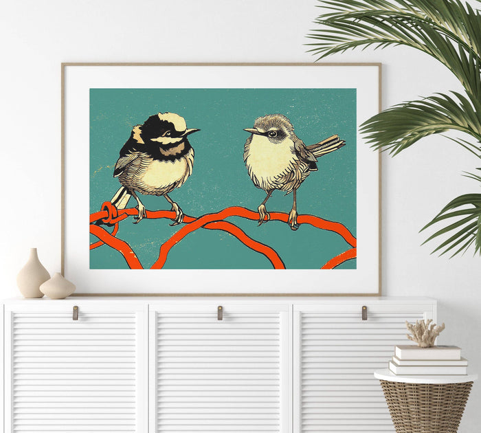 BIRD COUPLE Vibrant Giclée Art Print by Renée Staeck