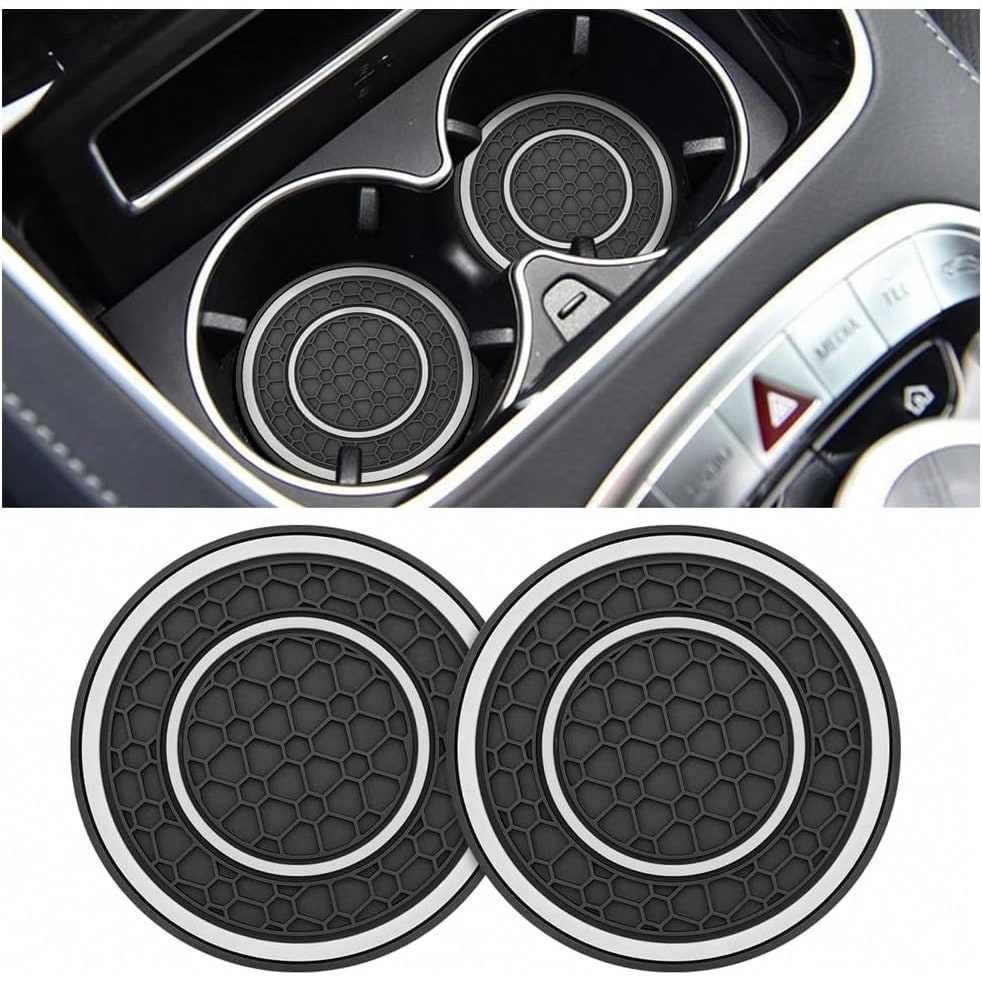 Car Cup Holder Coaster, 4PCS Flexible Silicone Insulation Anti-Slip Insert Vehicle Drink, Shockproof Embedded Auto Interior Bottle Holder Pad, Universal Fit (Black/Red) 0HBF