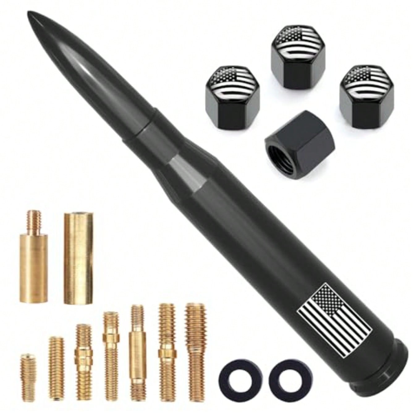Car Truck Antenna With Tire Valve Caps American Flag Universal Short Replacement For GMC Sierra Chevy Ado Dodge Ram 1500 2500 3500 F150 F250 F350 Super Duty Raptor Radio Accessories