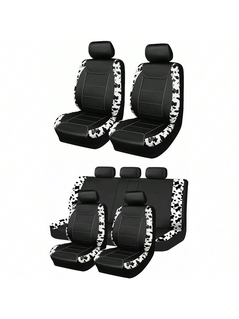Cow Pattern Car Seat Cover Front Pairs Cover PVC Seat Cushion Airbag Compatible Universal Fit Auto Accessories,Car Seat Cover Full Set