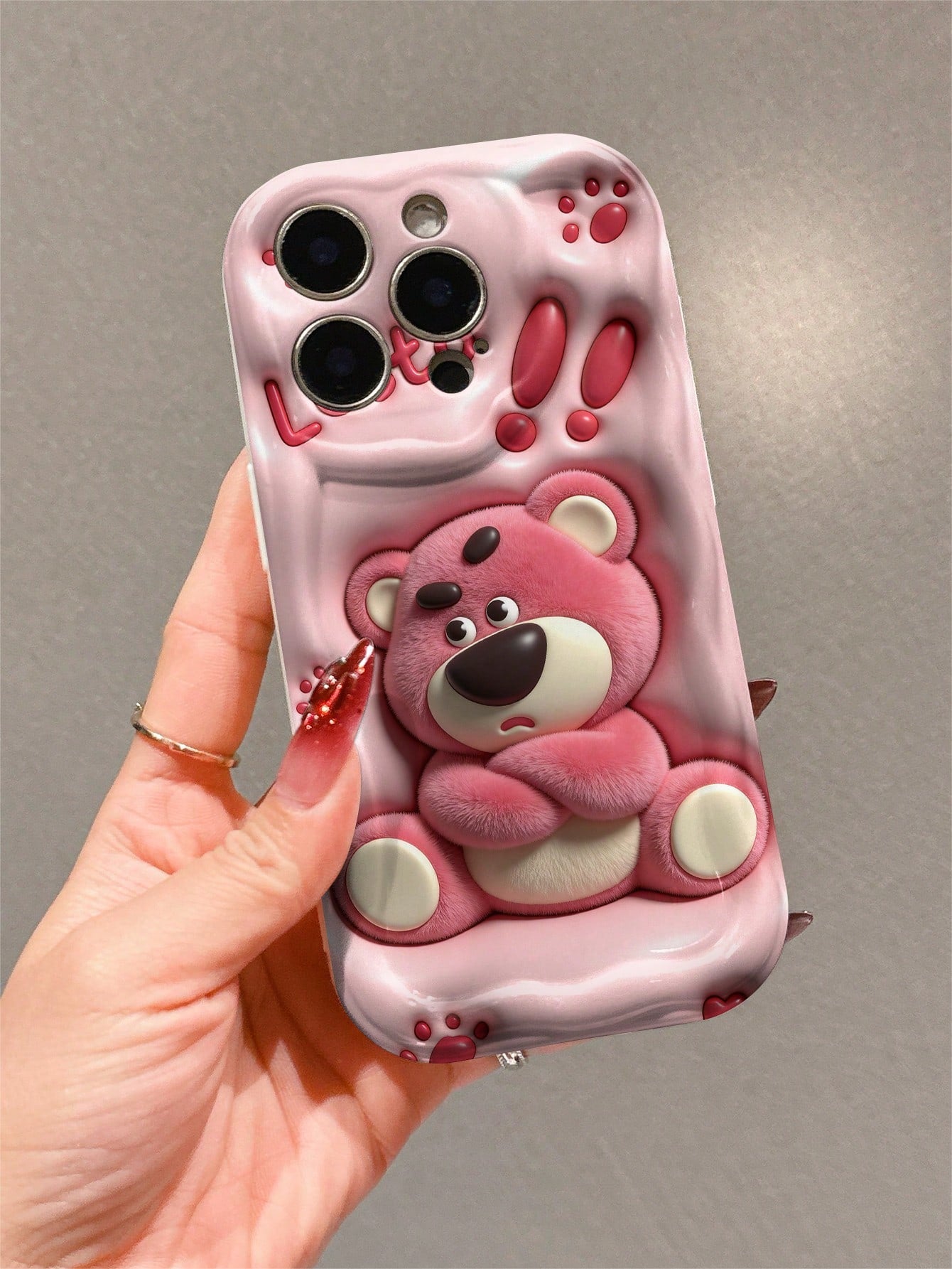 Disney Strawberry Bear Cartoon Character TPU Phone Case, Cute Cartoon Winter Version, Suitable For Apple, With Wave Design, Camera Protection And Anti Drop Function, Suitable For Apple 17/16/15/14/13