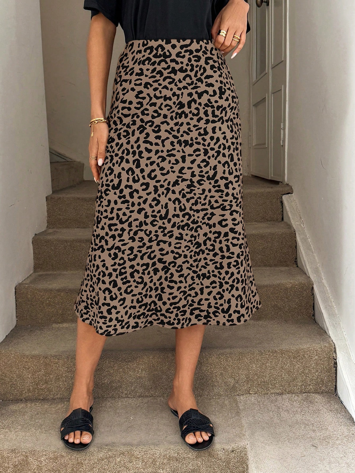 Easowa Vintage Leopard Print Mermaid Skirt, Casual Elegant Vacation Skirt