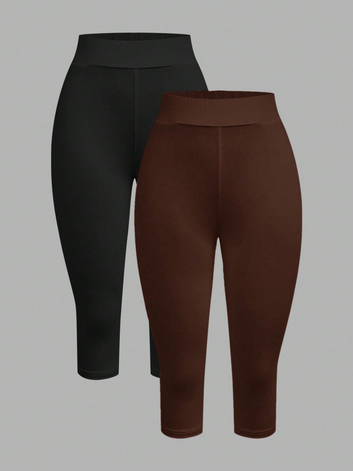EZwear 2pcs Women's 95% Cotton Black & Brown 3/4 Length Skinny Casual Leggings, Suitable For Summer