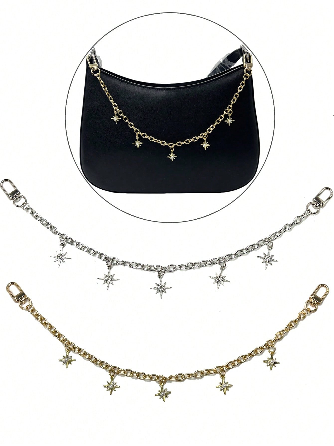 Fashionable Octagonal Star, Heart, Cherry Chain Bag Charms, Dopamine Inspired Minimalist Elegant Bag Chains