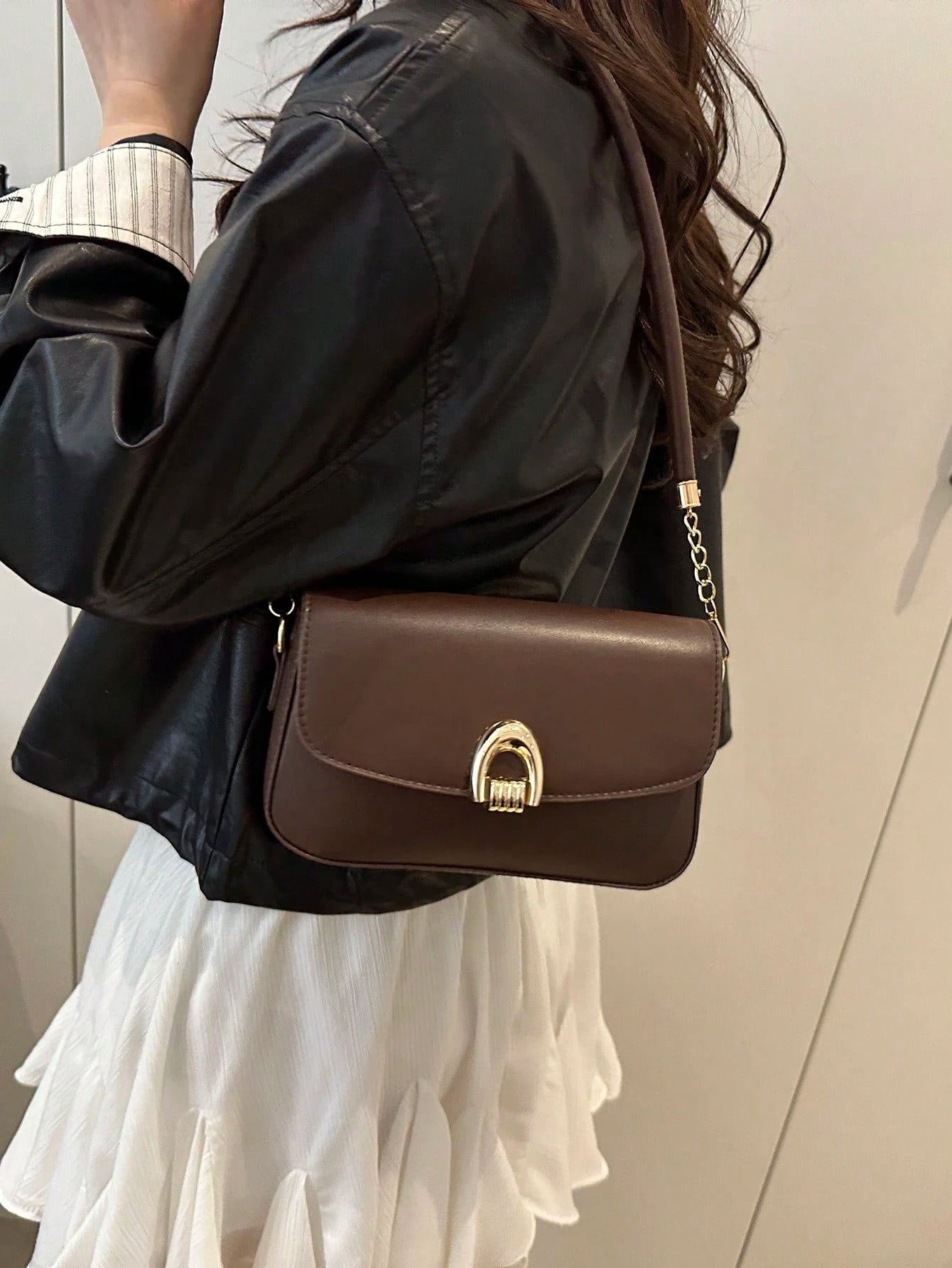 Fashionable Solid Color Metal Decor Multi-Function Underarm Shoulder Bag, Suitable For Shopping, Wallet, Young Women, College Students, Newlyweds, White-Collar. It Is Very Suitable For Office, Univers