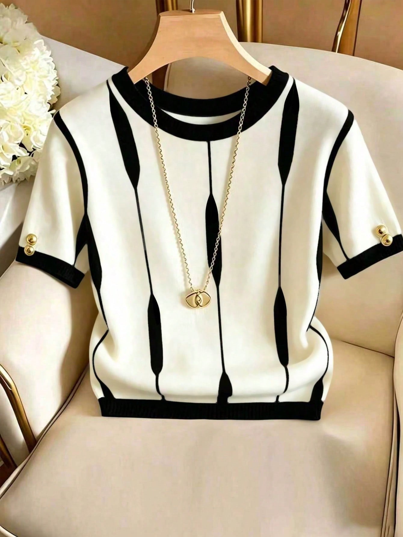 Franclia Women's Contrast Color Round Neck Short Sleeve Casual Versatile T-Shirt