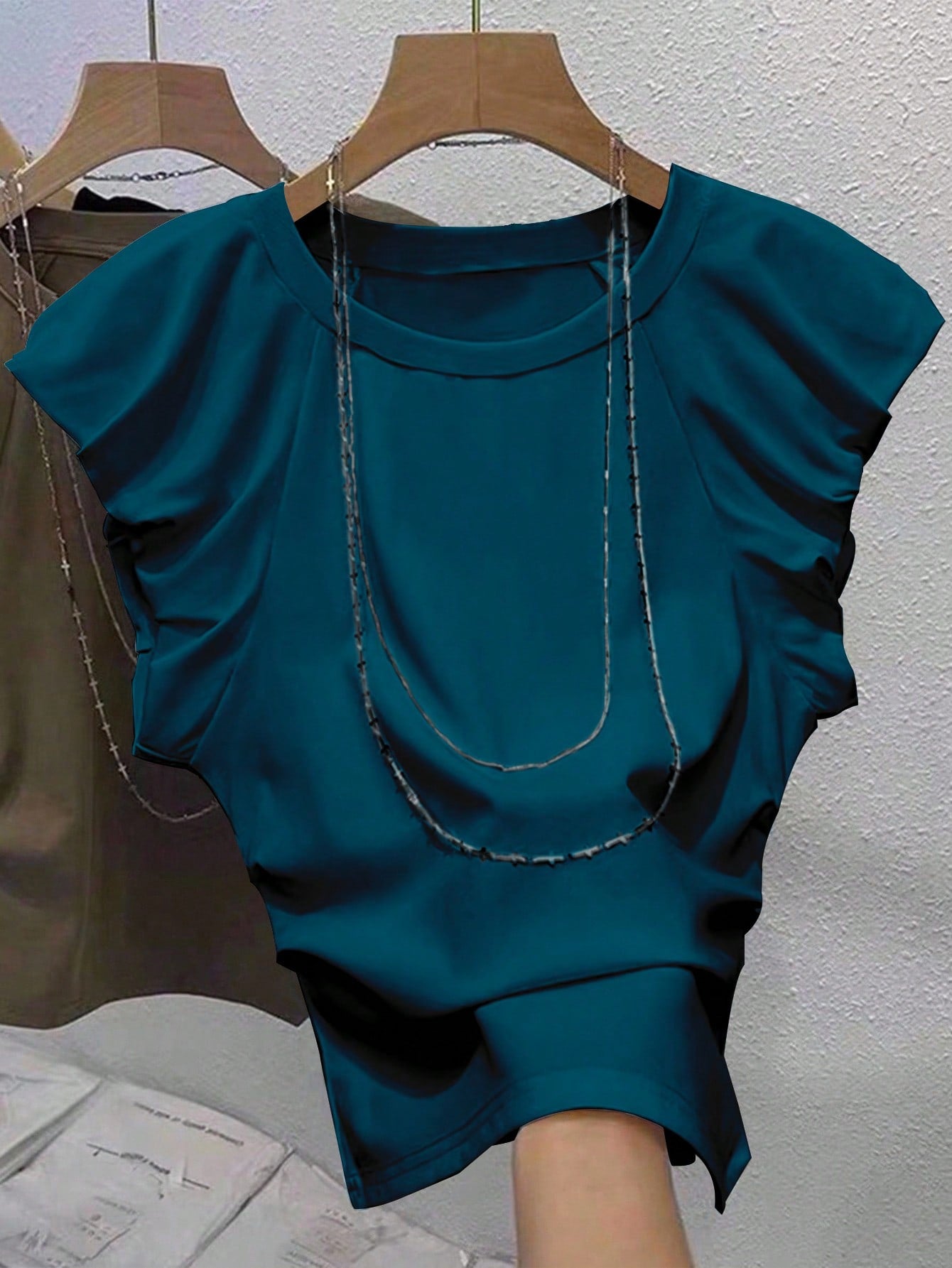 Franclia Women's Round Neck Short Sleeve Casual Solid Color Pleated Ruffle Lantern Sleeve Summer T-Shirt Zipper Top Zip Up Top Zanzea Dress