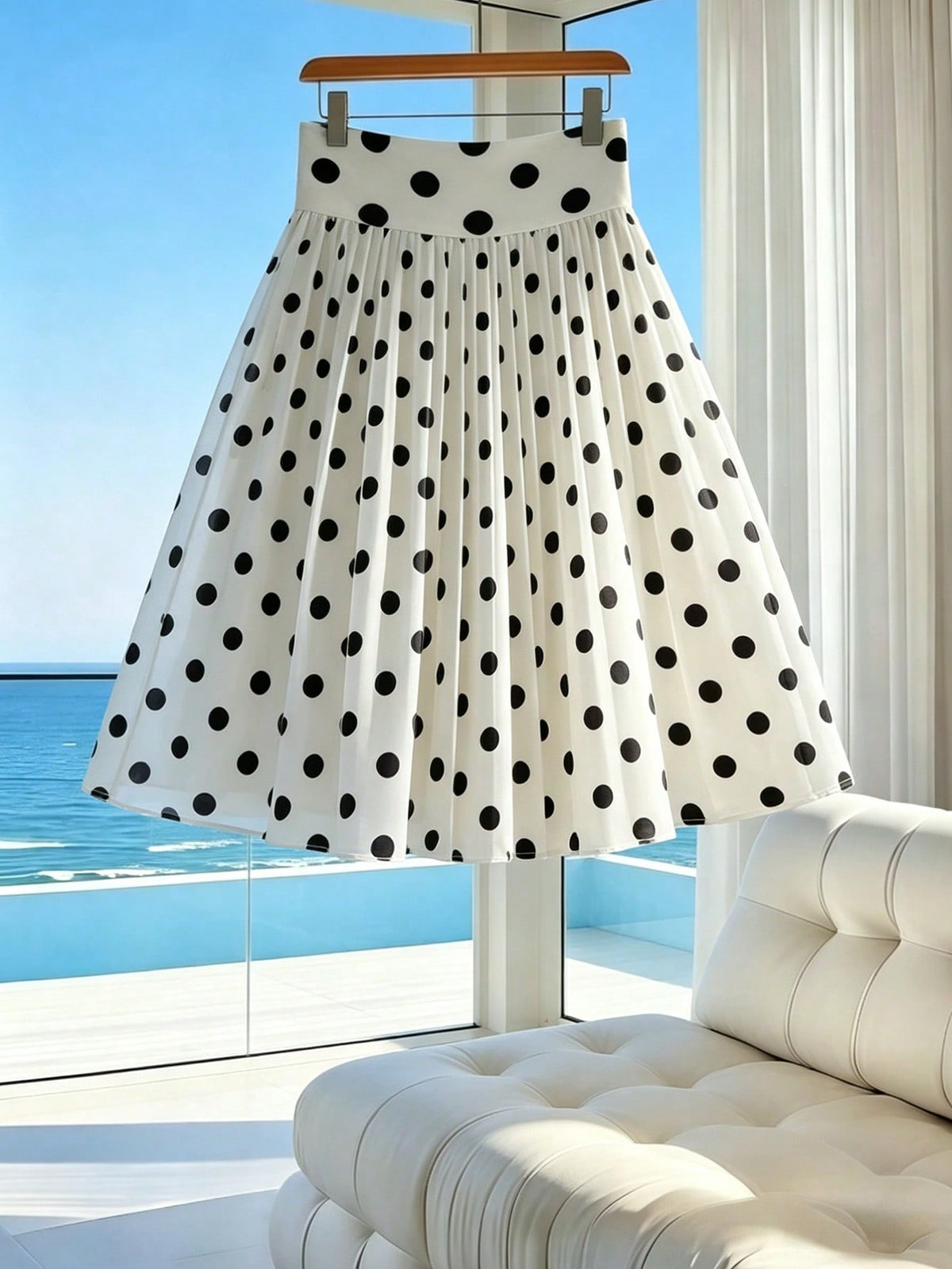 Franclia Women's Summer Minimalist Elegant Chiffon Retro Black & White Classic Polka Dot Print Short Skirt (With Lining) Suitable For Vacation, Date Night, Commuting, Daily Wear, Y2K