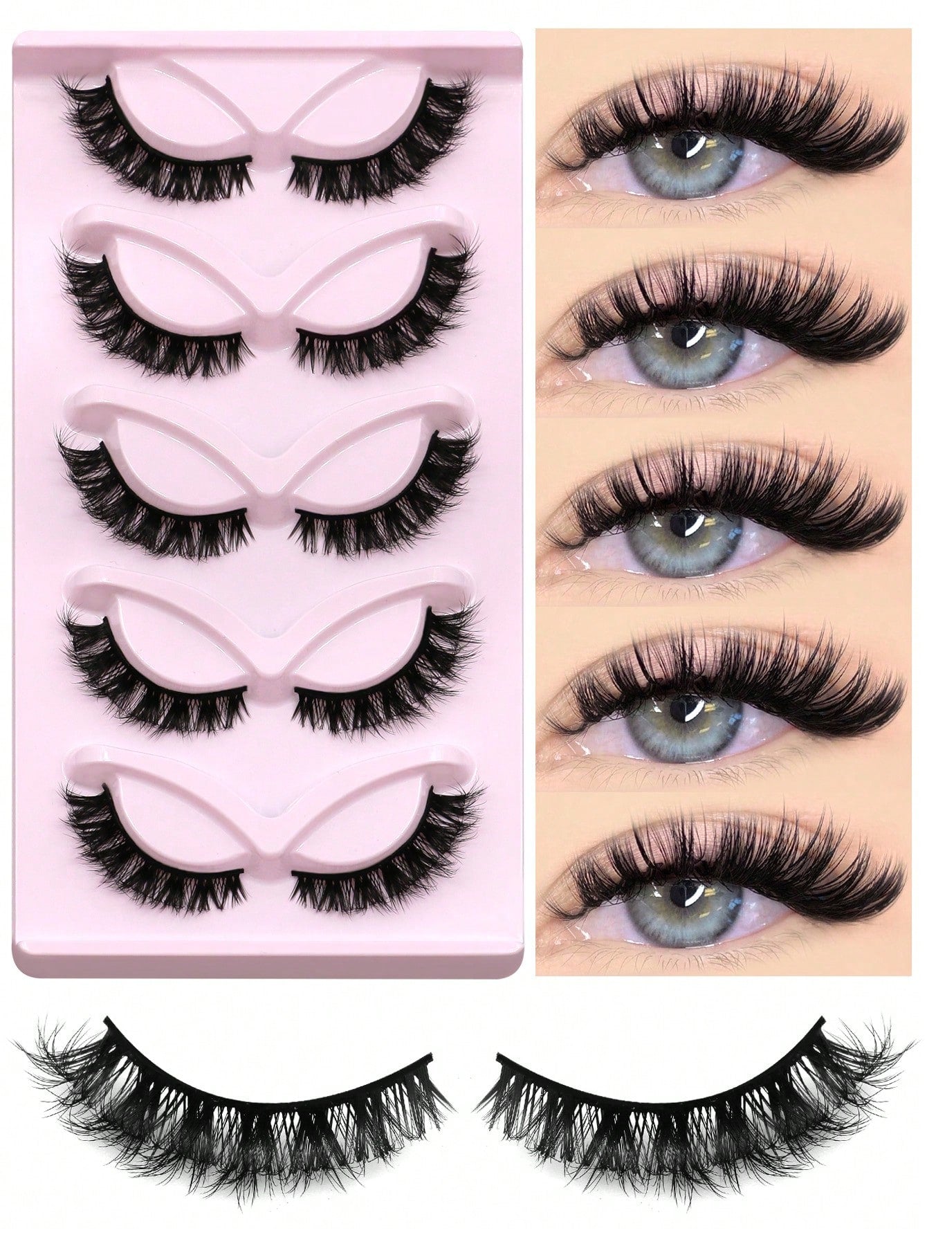 GROINNEYA 5 Pairs False Eyelashes Cat Eye Lashes Manga Lashes Faux Mink Eyelashes Natural Long Winged End Eye Elongated Eyelashes Faux Cils Eyelashes Extension (CH21)