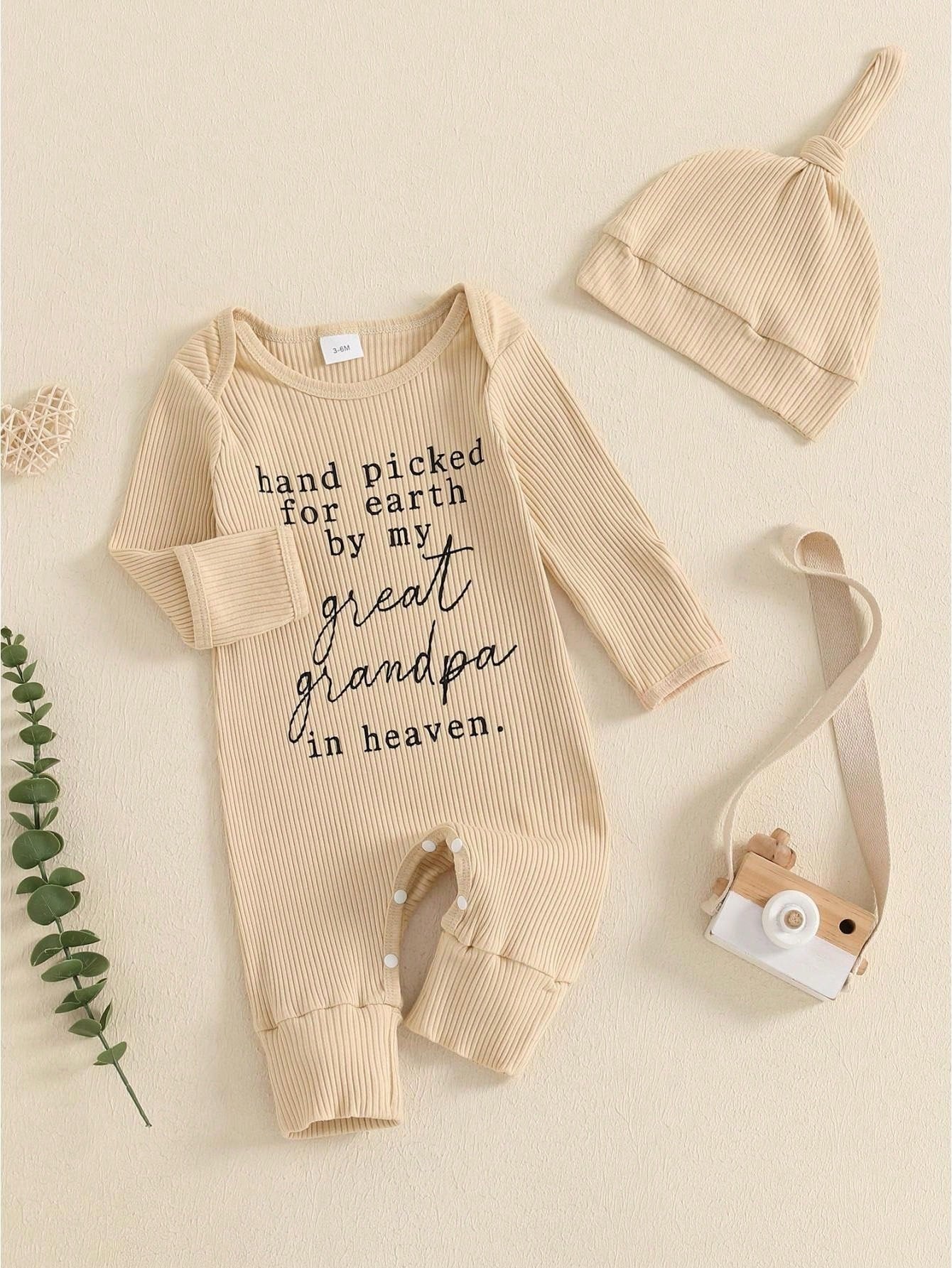Hand Picked For Earth By My Great Grandma Grandpa In Heaven Bodysuit Romper Newborn Baby Ribbed Jumpsuit Coveralls